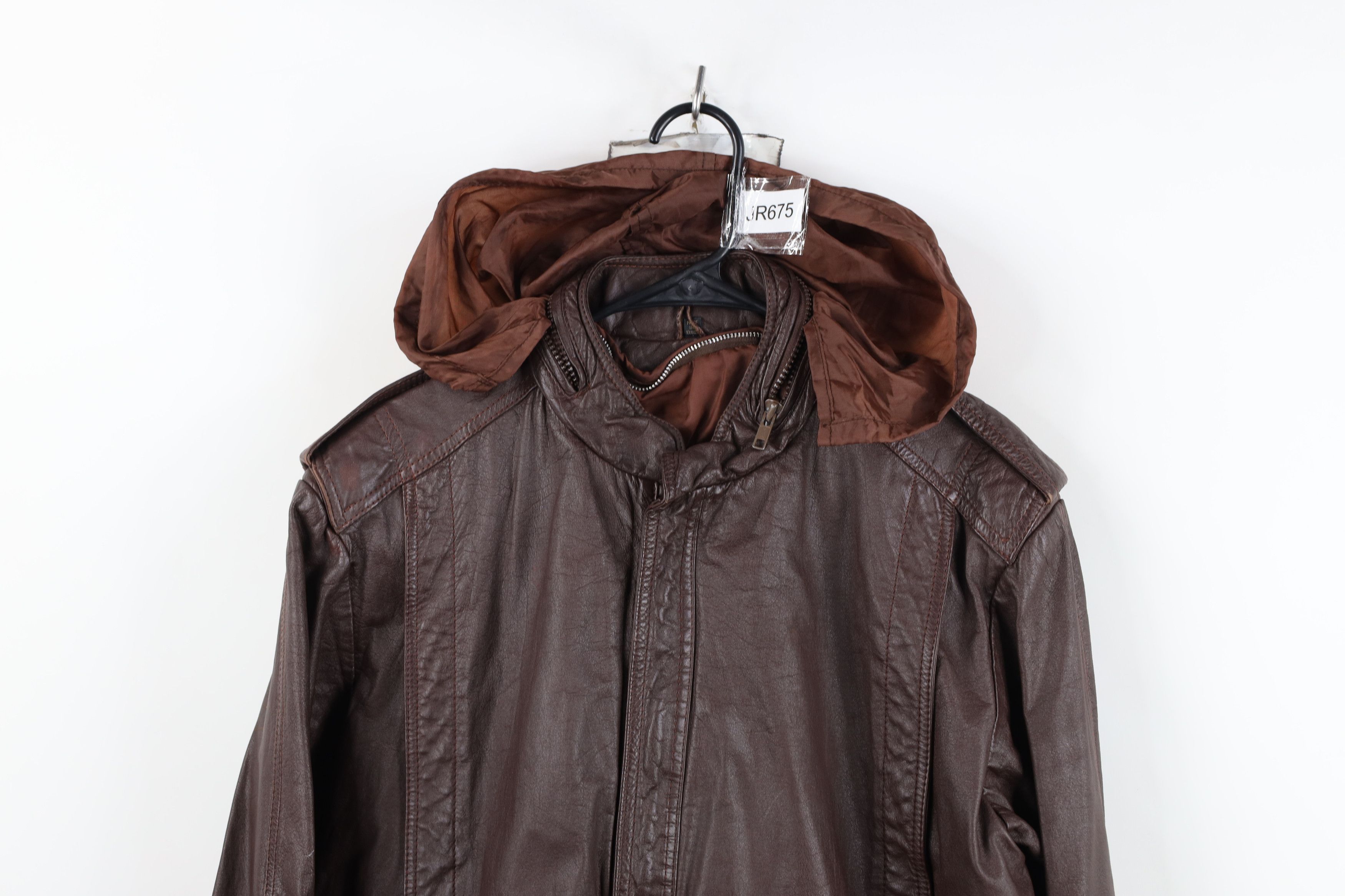 Vintage Vintage 70s Streetwear Hooded Leather Bomber Jacket Brown Size M / US 6-8 / IT 42-44 - 2 Thumbnail