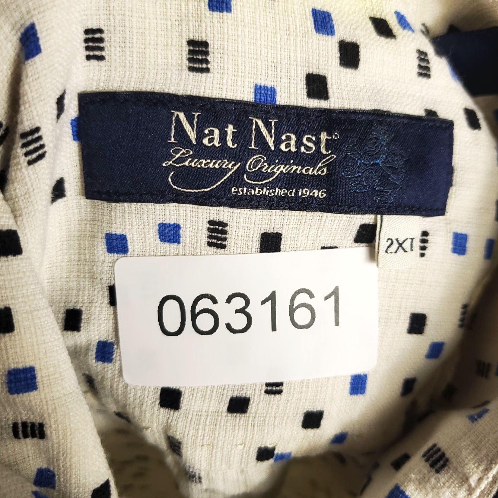 Nat Nast Nat Nast Shirt Mens 2XT Ivory/Blue Silk Blend Button Up Short Sleeve Size US XXL / EU 58 / 5 - 7 Thumbnail