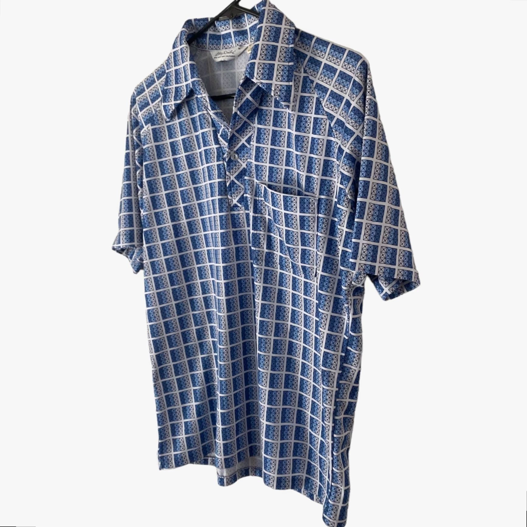Vintage VINTAGE Lily Daché Polo Shirt Blue Geometric Men's M Short-Sleeve Button-Up Size US M / EU 48-50 / 2 - 2 Thumbnail