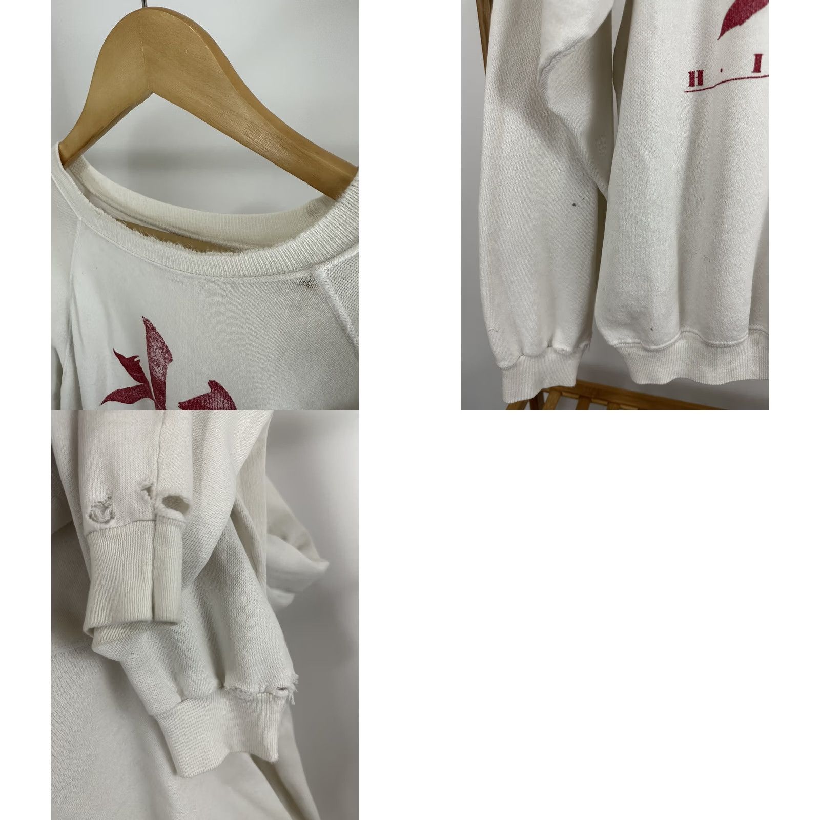 Hanes VTG 80s Hikari Japan Light Paper Thin Burn Out Sweatshirt Worn Thrashed Size XL Hanes White Men Pullover 80s Distressed Size XL Mens Size US XL / EU 56 / 4 - 8 Thumbnail