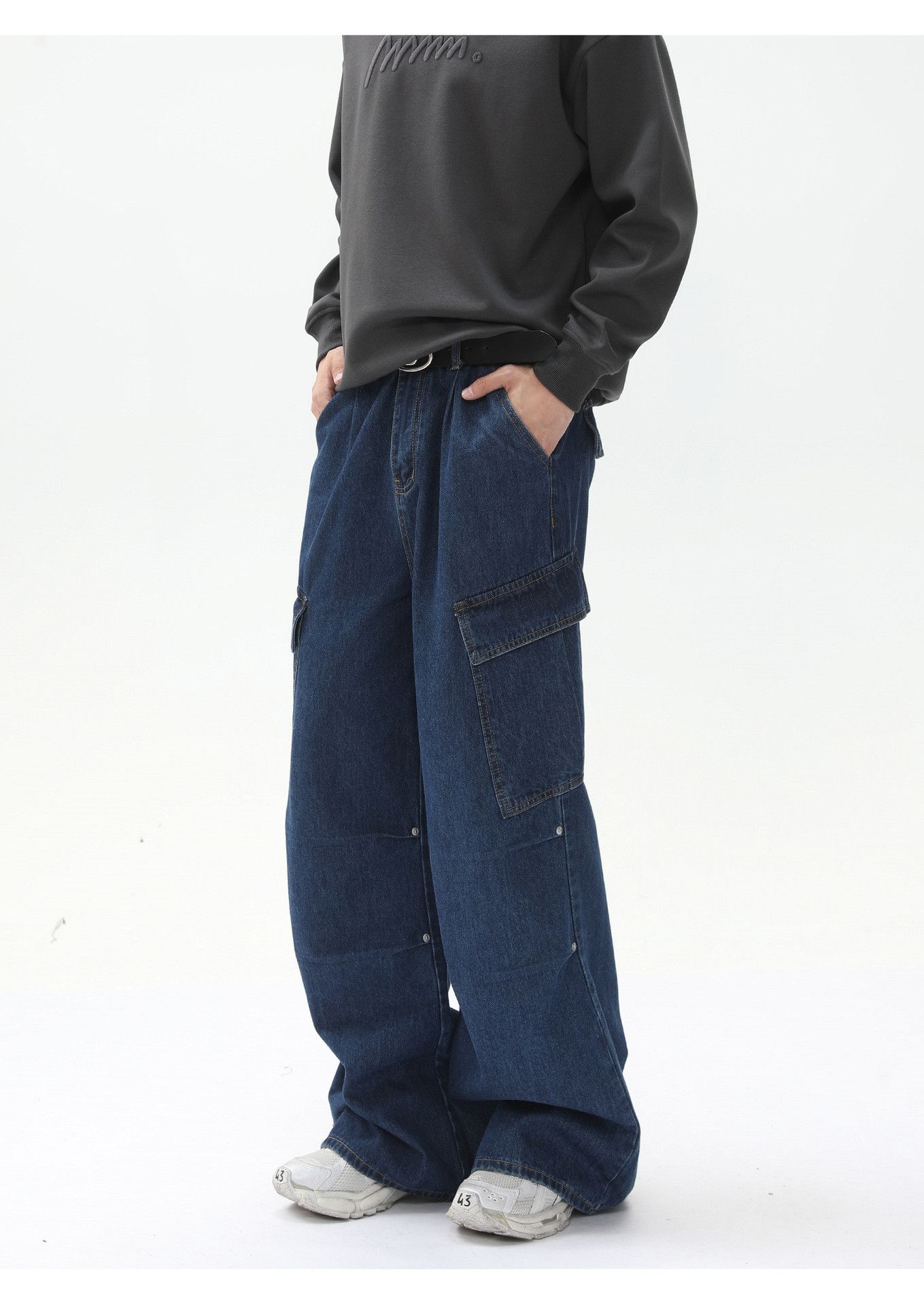 Jean High street patchwork multi-pocket wide-leg work jeans Size US 32 / EU 48 - 4 Thumbnail