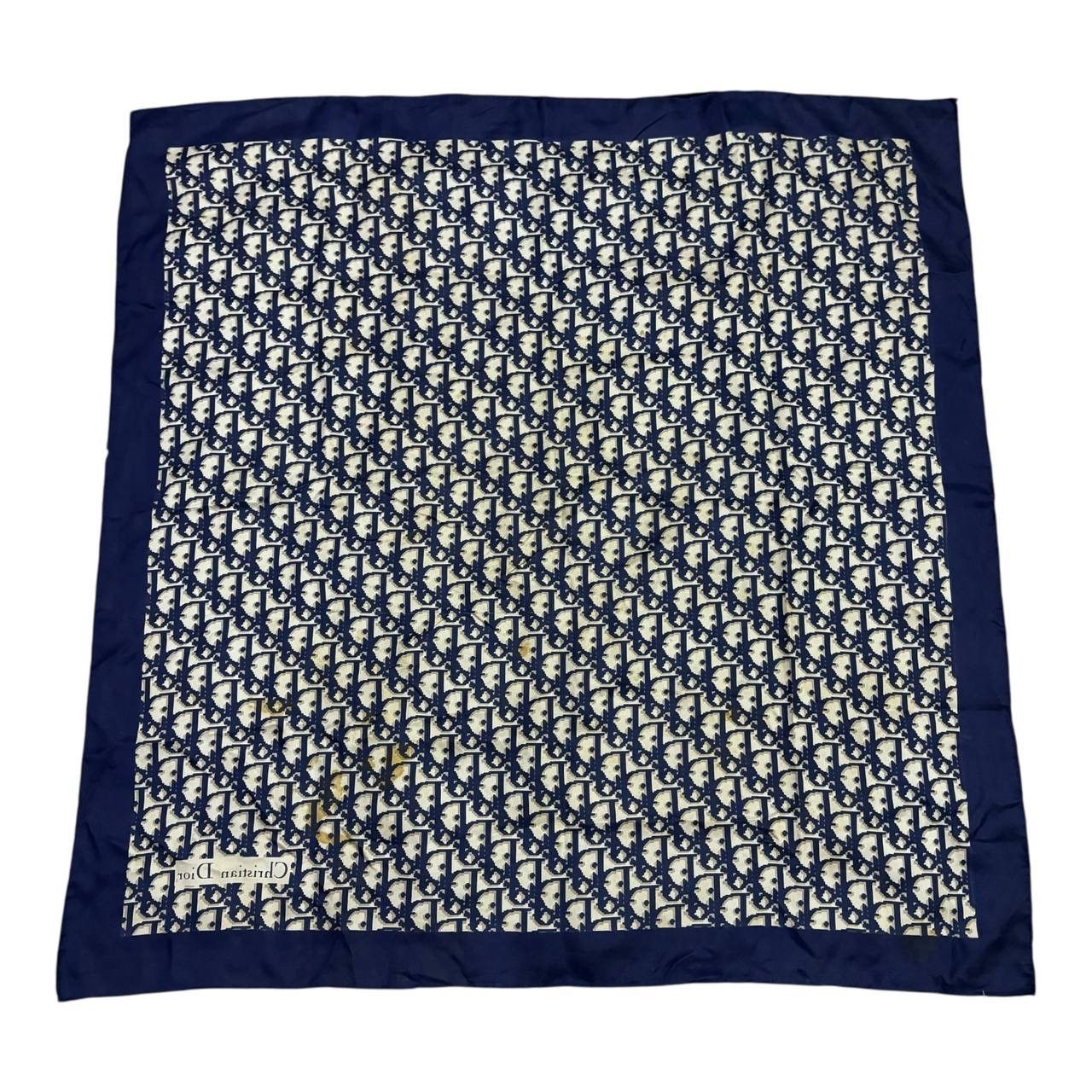 Christian Dior Monsieur Vtg Christian Dior Trotter Monogram Silk Scarf Navy Blue Size ONE SIZE - 2 Thumbnail