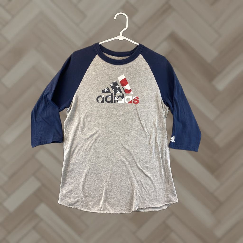 Adidas Adidas Shirt Mens Size S 3/4 Sleeve USA Flag Graphic Gray Navy Blue 91-67 Size US S / EU 44-46 / 1 - 1 Thumbnail