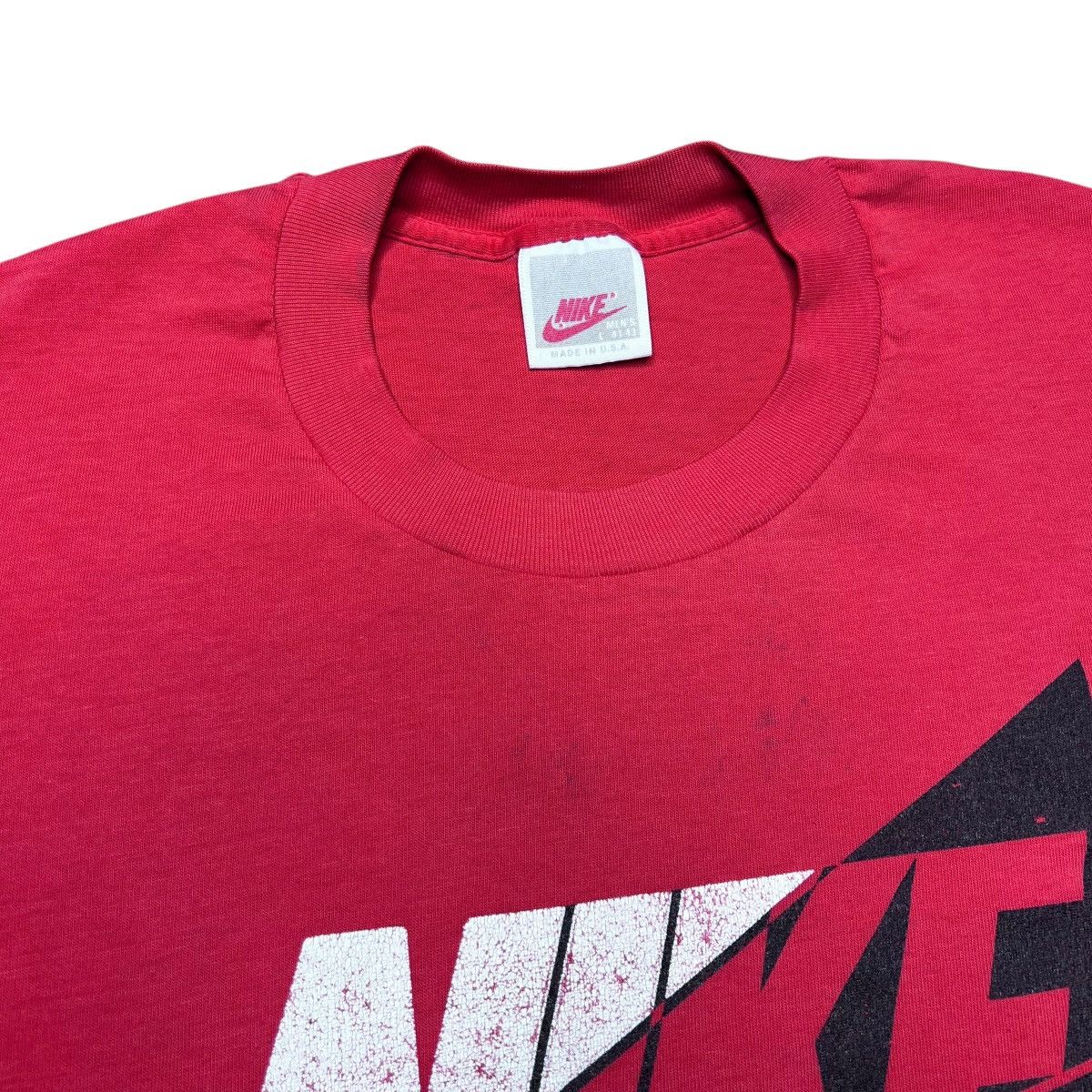 Nike × Vintage 1980s Nike Spell Out Graphic Red Cotton Polyester Blend Tee Size US L / EU 52-54 / 3 - 5 Thumbnail
