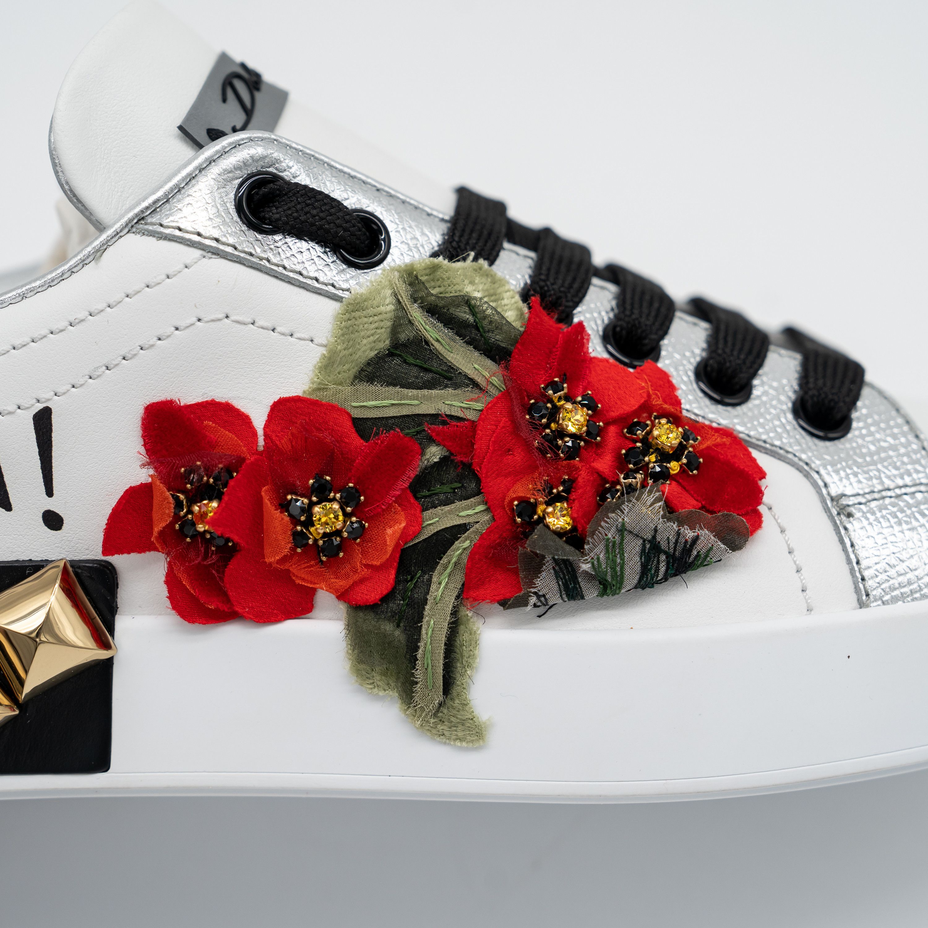 Dolce & Gabbana DOLCE & GABBANA White Portofino Floral Studded Sneakers Size US 6 / IT 36 - 10 Thumbnail