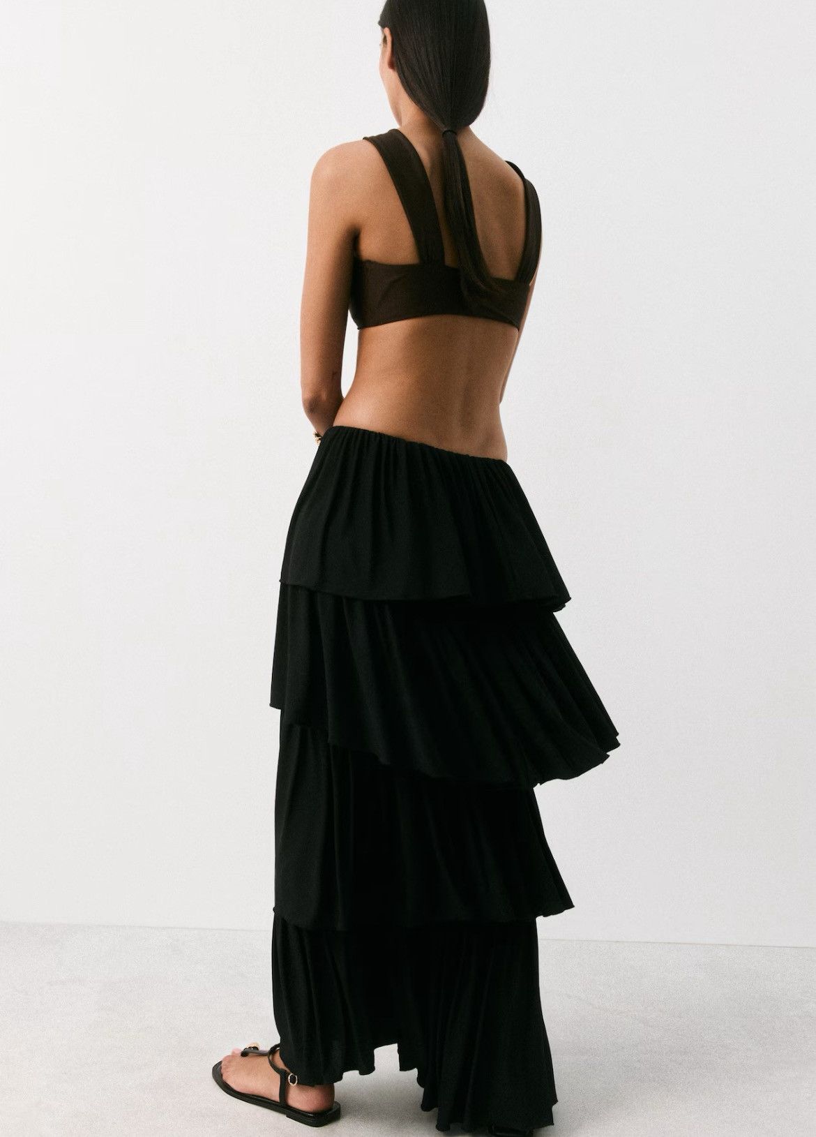 H&M H&M Flounced BLACK Tiered Maxi Skirt Size 38" / US 16 / IT 52 - 2 Thumbnail