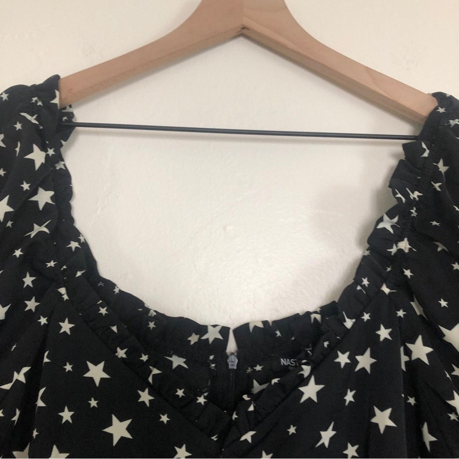 Nasty Gal Nasty Gal Black White Star Print Ruffle Fit Flare Mini Dress Size XXL / US 16-18 / IT 52-54 - 5 Thumbnail