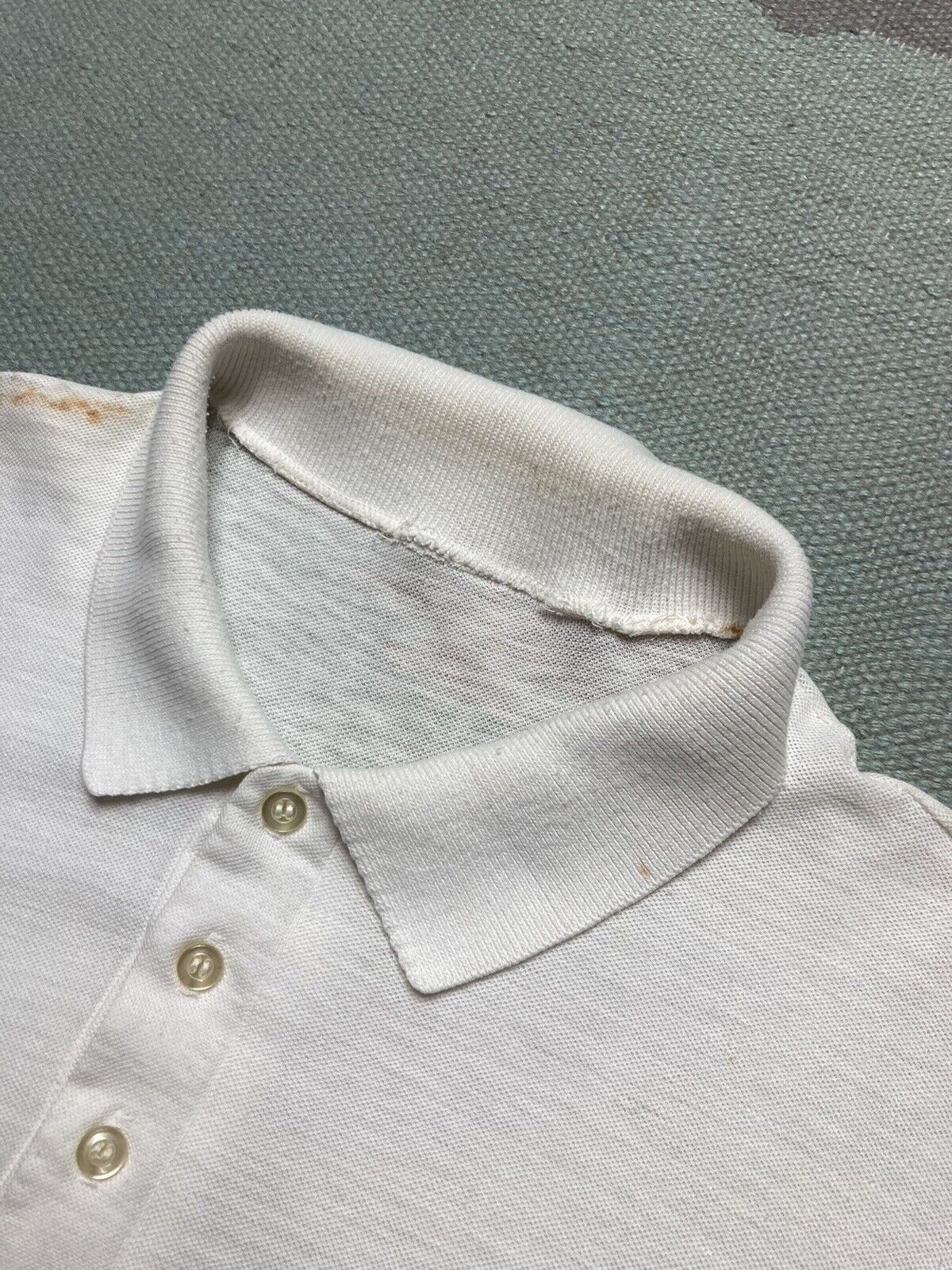 Vintage VTG 70s polo shirt blank white soft thin worn adult large Size US L / EU 52-54 / 3 - 6 Thumbnail