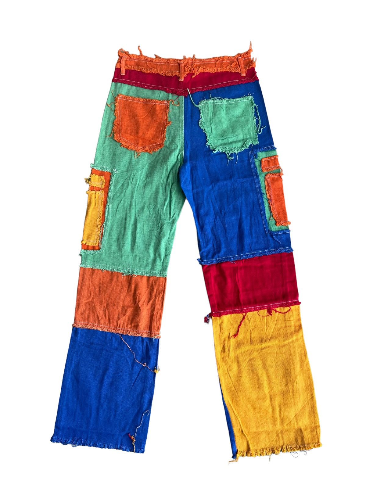 Japanese Brand Insane Beautiful Crazy Patchwork Multicolor Baggy Denim Jean Size US 33 - 2 Thumbnail