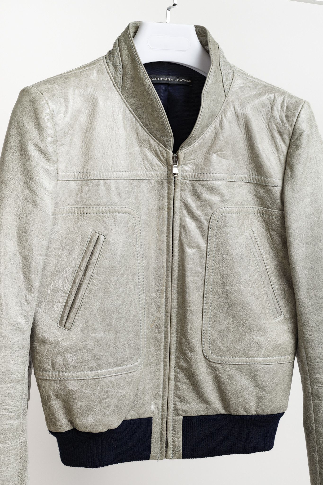 Balenciaga Balenciaga 2008 Arena Goat Leather Grey Navy Zip Bomber Size M / US 6-8 / IT 42-44 - 3 Thumbnail