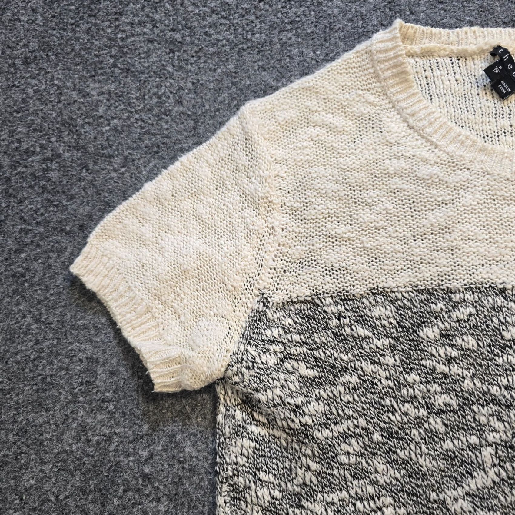 Theory Theory Sweater Womens Size P White Black Linen Blend Knit Colorblocked Capsule Size XXS / US 00 / IT 34 - 4 Thumbnail