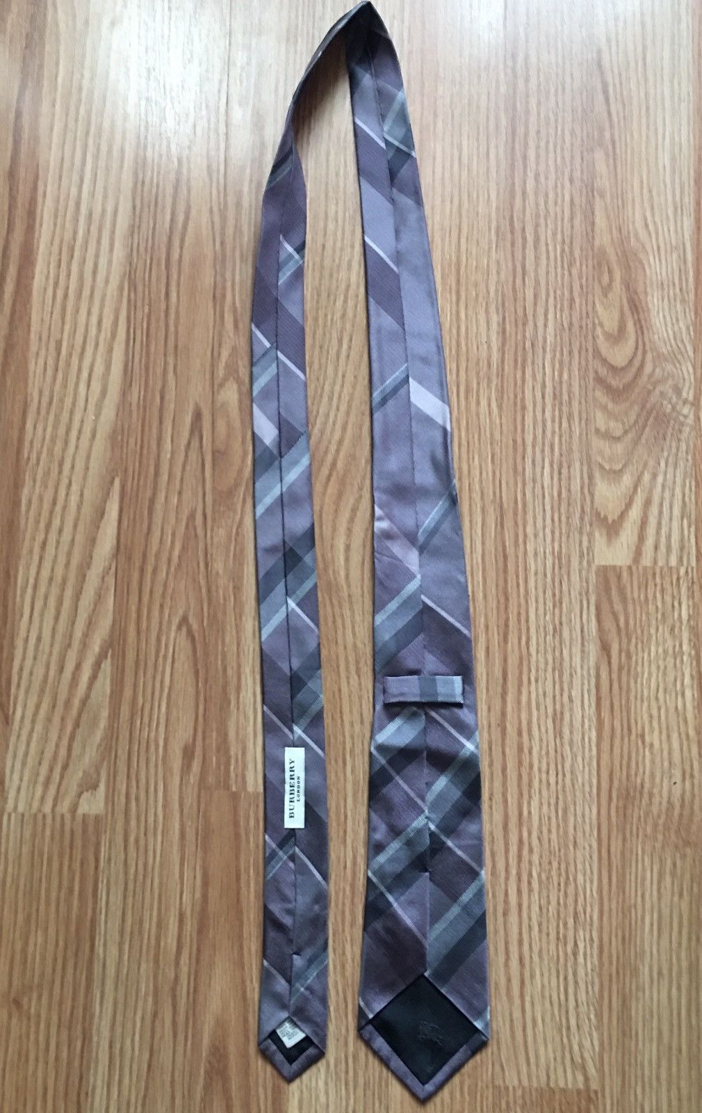 Burberry Burberry London Gray Purple Check Plaid Silk Mens Tie Size ONE SIZE - 8 Thumbnail