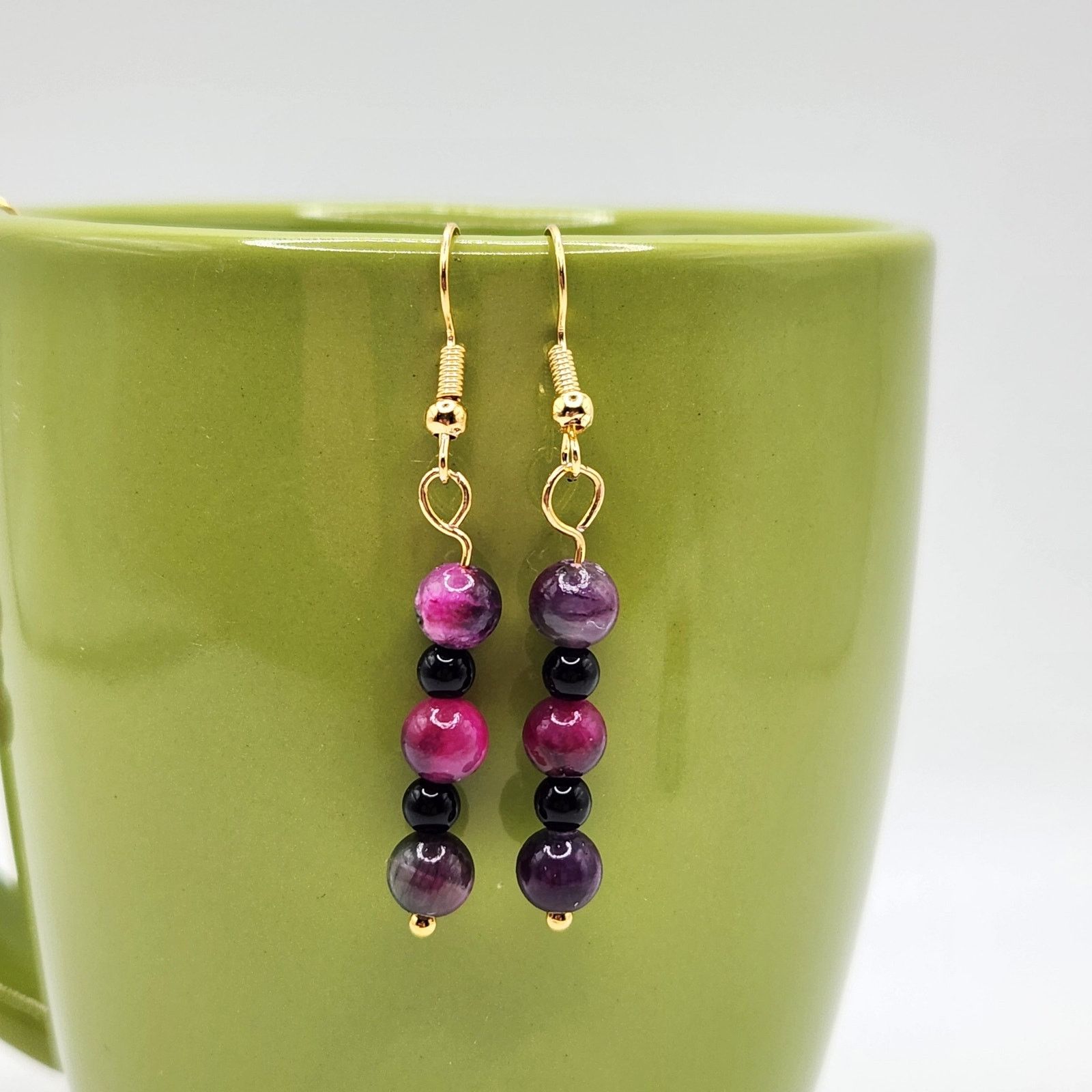 Other Handmade Multicolored Jade and Black Amethyst Earrings 2" Size ONE SIZE - 3 Thumbnail