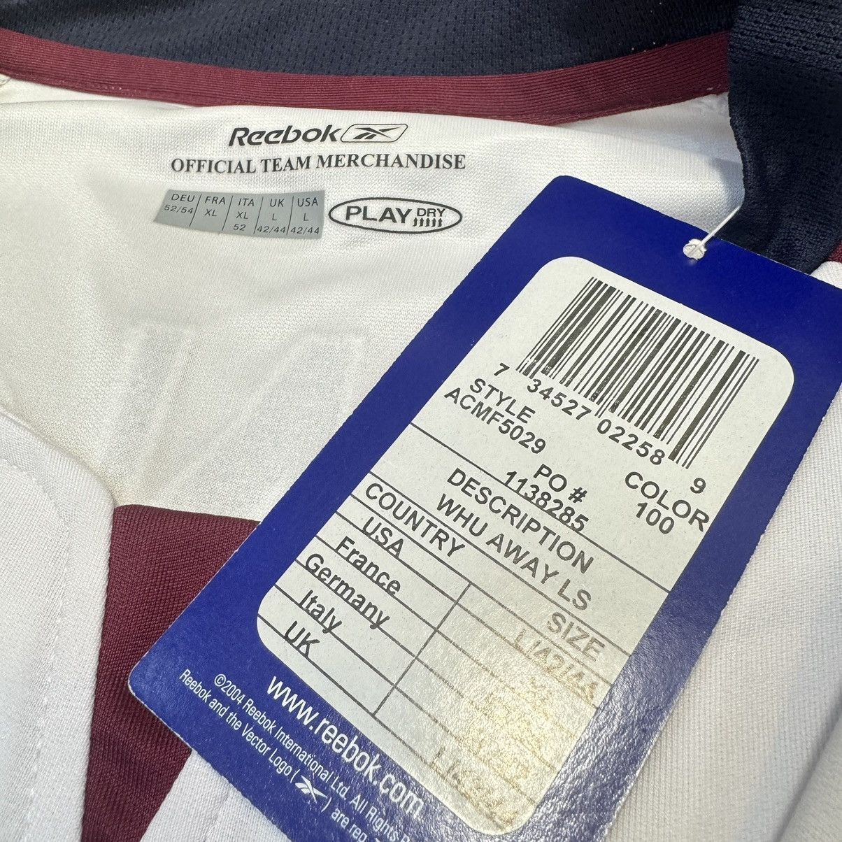 Reebok West ham 05/06 L/S away shirt #8 Sheringham (bnwt) Size US L / EU 52-54 / 3 - 8 Thumbnail