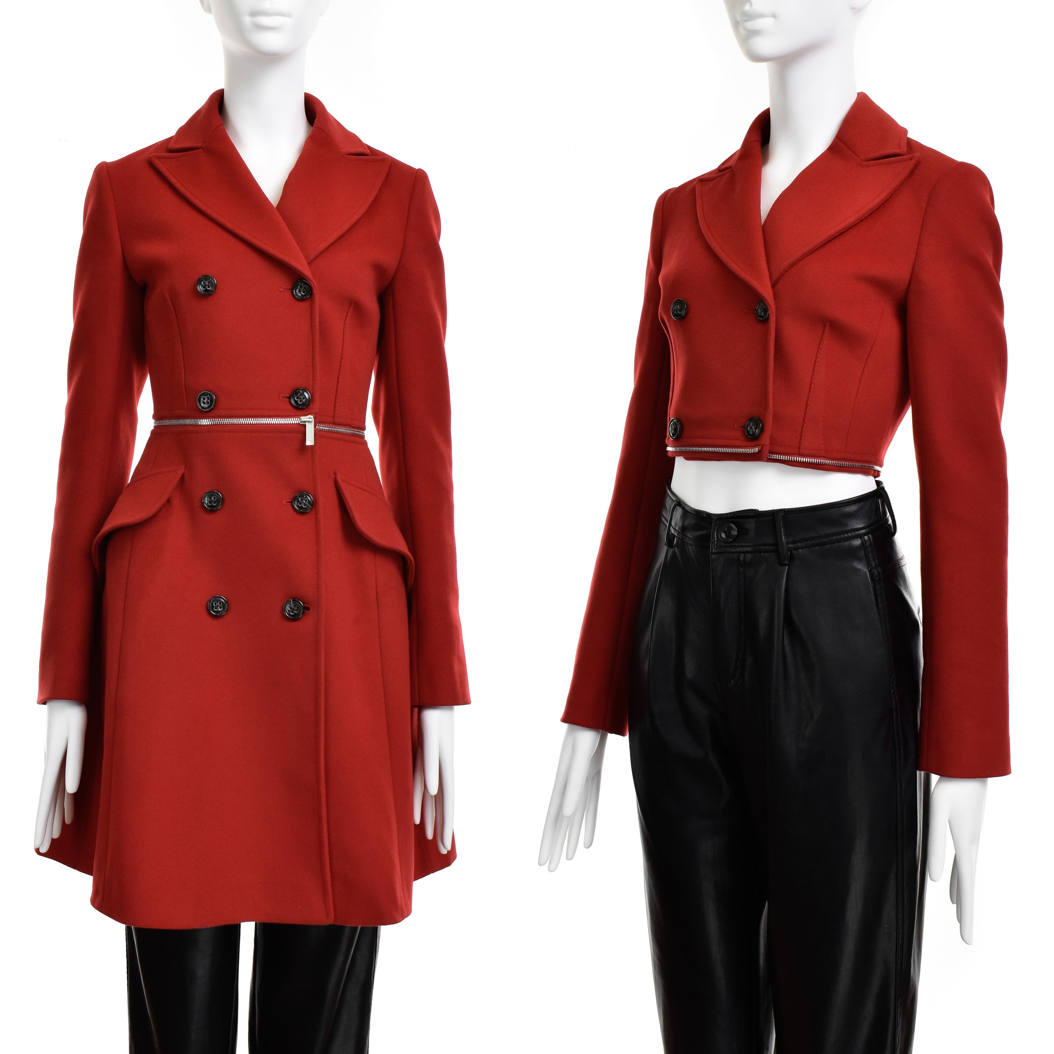 image of Karen Millen Zip Transform 2 In 1 Coat Jacket Wool Cashmere in Red, Women's (Size XS)