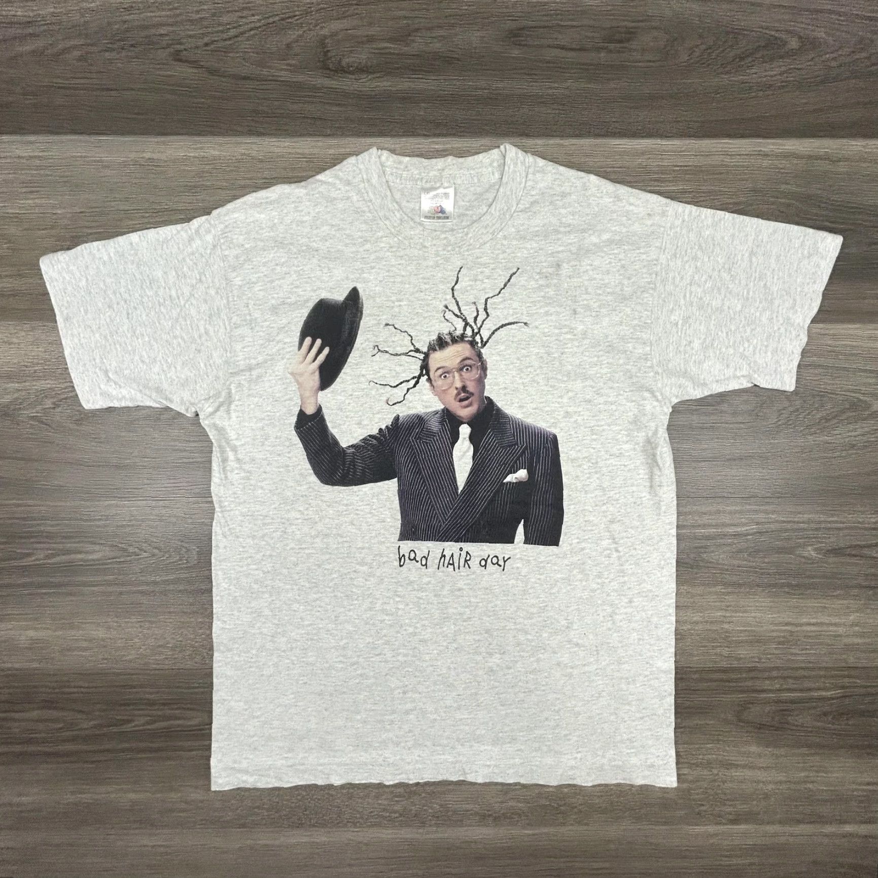 Fruit Of The Loom VINTAGE Weird Al Yankovic Shirt Mens Large Gray Bad Hair Tour 1996 Graphic 90s Size US L / EU 52-54 / 3 - 2 Thumbnail