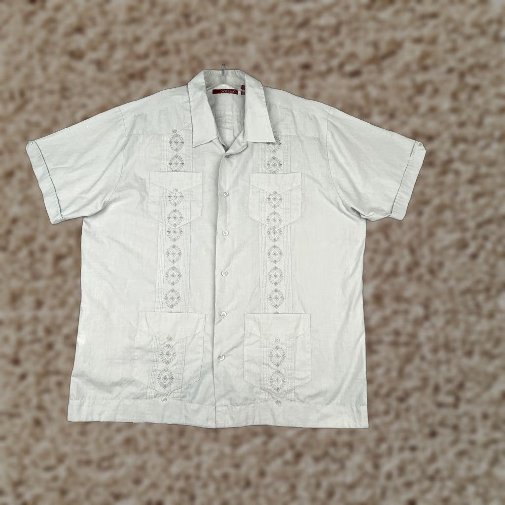 Vintage Sobrino Shirt Button-Up Adult XL Gray Polyester Blend 4 Pocket Collared Short Sleeve 48 in Chest Regular Mens Designer Vintage No Size US XL / EU 56 / 4 - 1 Thumbnail