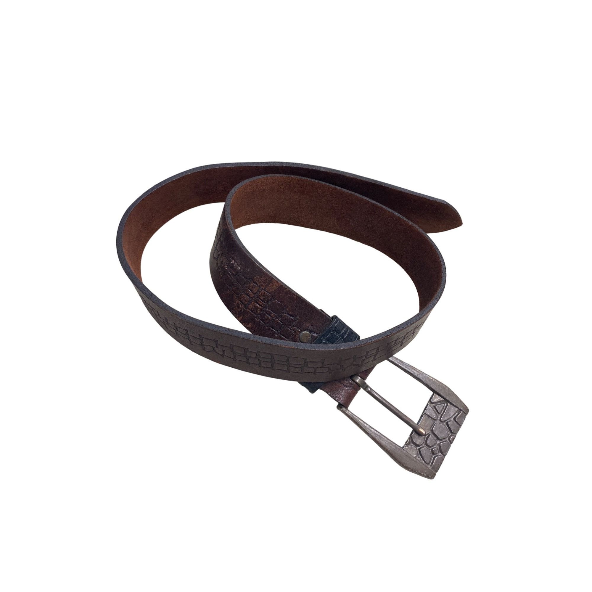 Other VTG mens brown leather large metal buckle wasit belt 43"Lx1. Size ONE SIZE - 2 Thumbnail