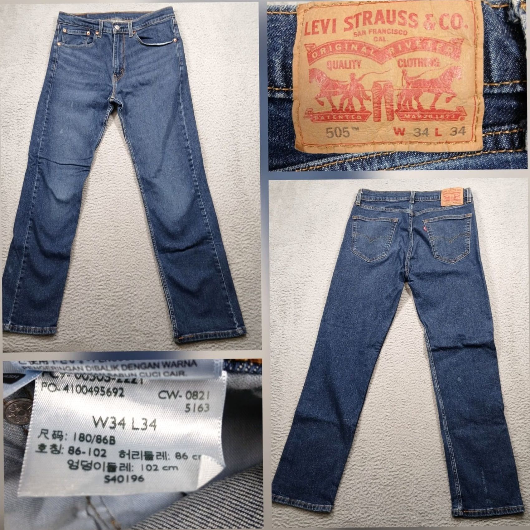 Levi's Levi's 505 Regular Fit Straight Leg Jeans Men 34x34 Blue Denim Classic Mid Dark Wash Logo Pockets Zip Button 34in Waist 34in Inseam Vintage No Mens Size US 34 / EU 50 - 2 Thumbnail