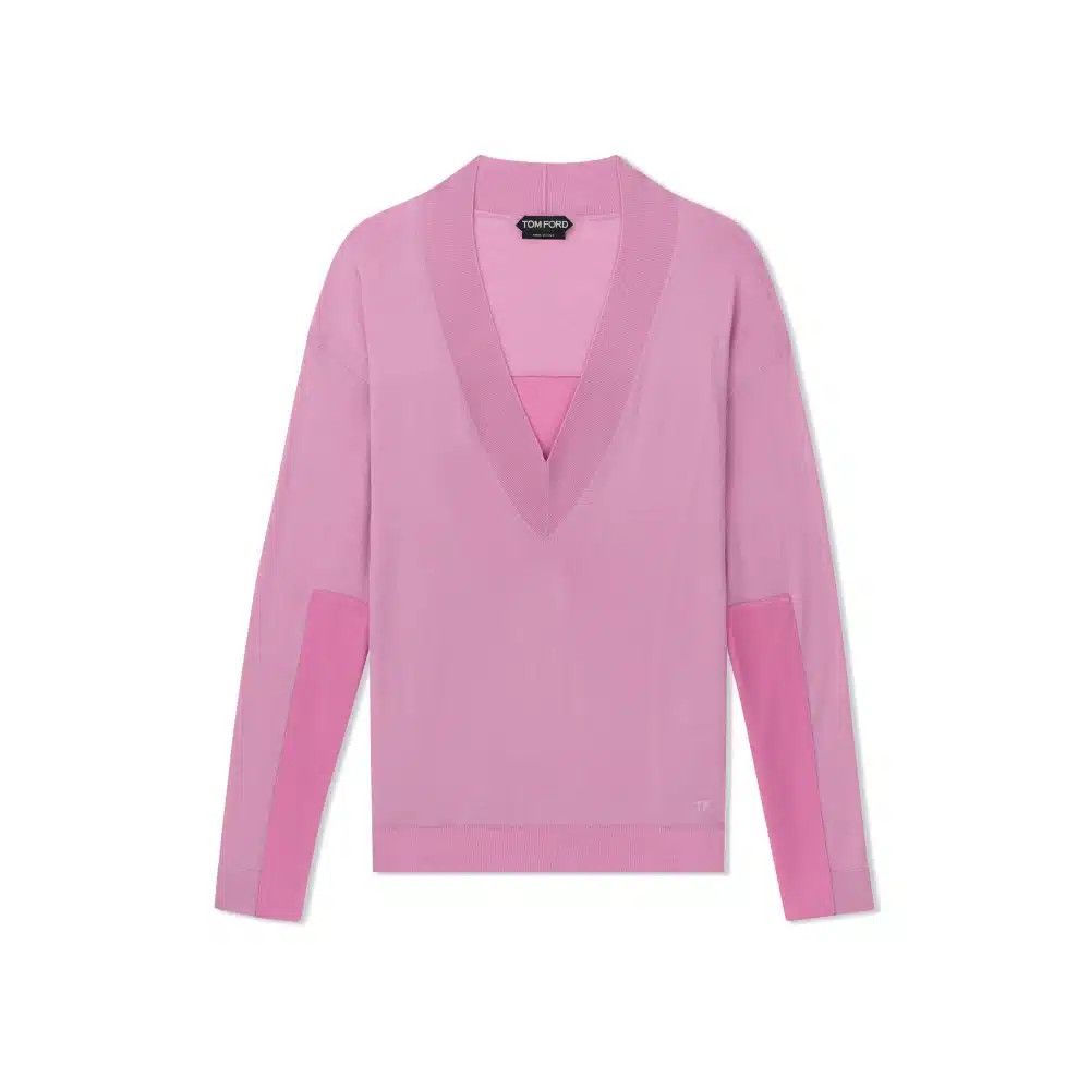 Tom Ford o1loc1c0625 MAK117 Cashmere Silk V-neck Sweater in Pink Size XS / US 0-2 / IT 36-38 - 1 Thumbnail