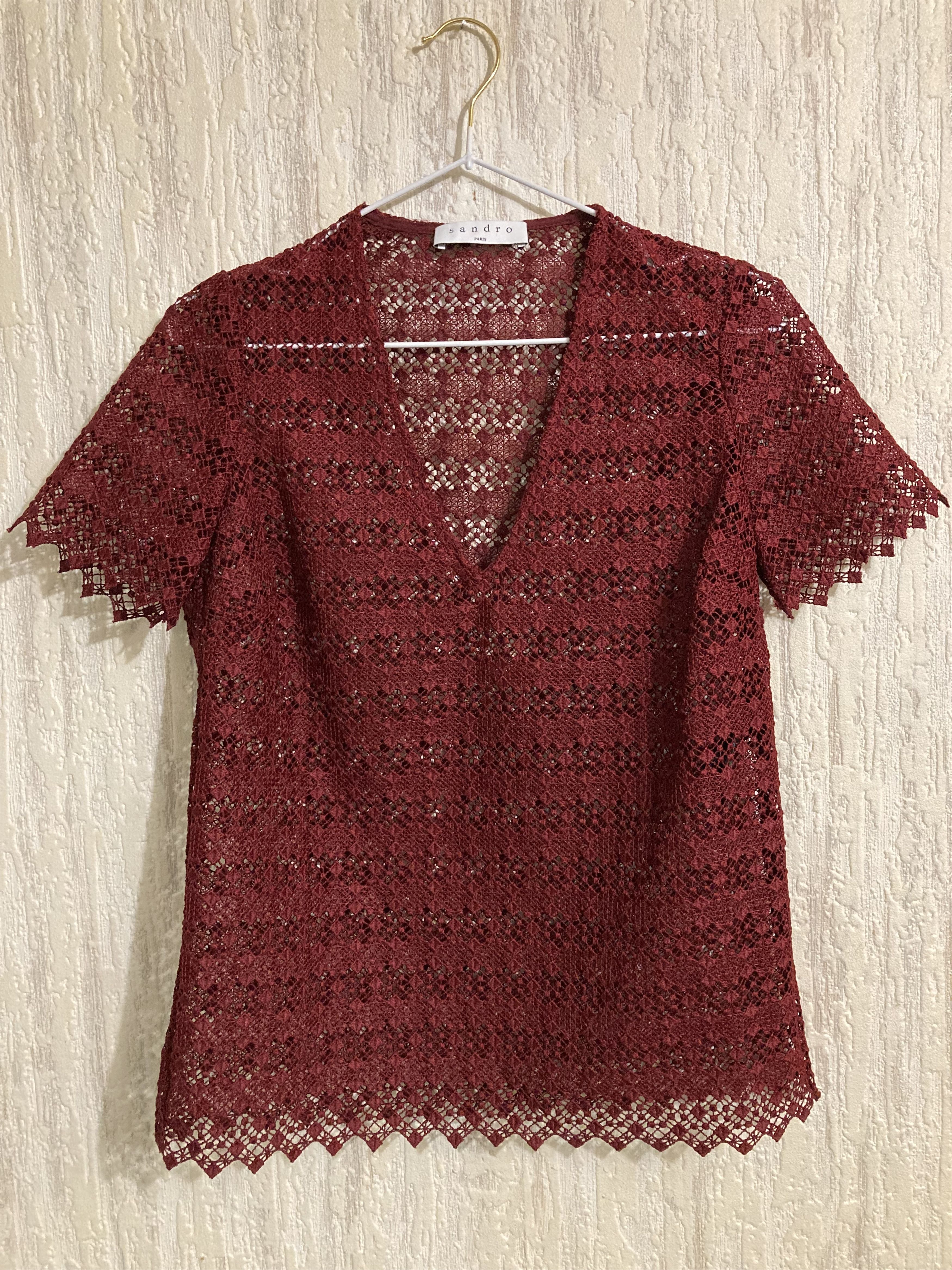 Sandro Sandro Burgundy Lace Blouse Size S / US 4 / IT 40 - 1 Thumbnail
