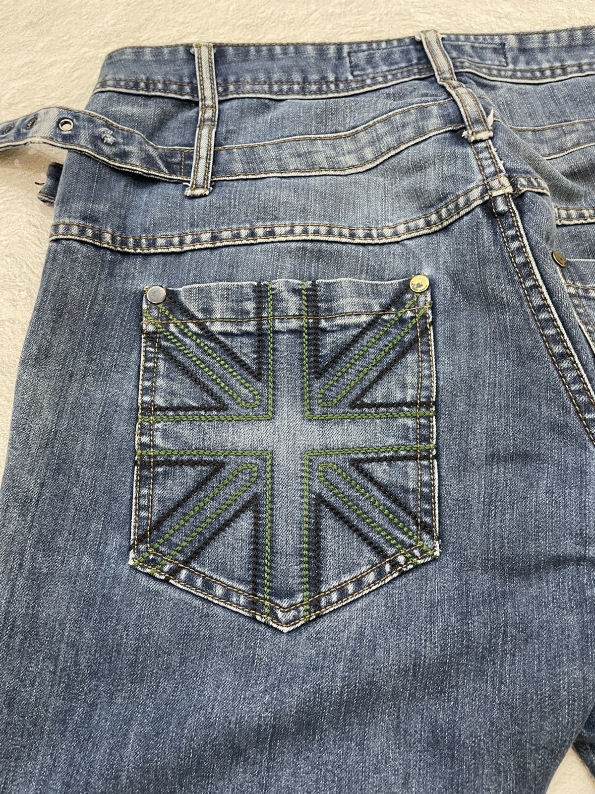 2000s Black Label Double Waist Denim Embroidered Y2K Japan