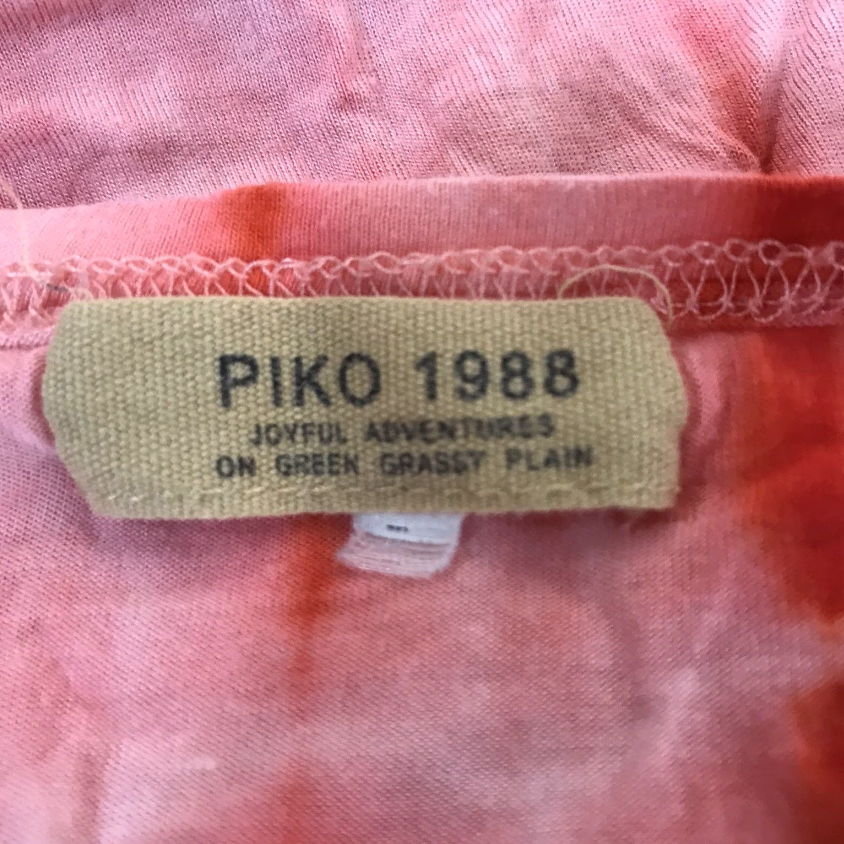 Vintage VINTAGE Piko 1988 Women's Blouse XL Bamboo Tie Dye Scoop Neck Short Sleeve Casual Top Red Pink White Size XL / US 12-14 / IT 48-50 - 3 Thumbnail
