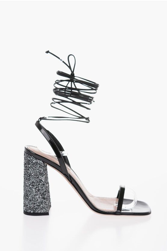 Glitter Lace Up Black Sparkly Sandal Heels Og1mm0724 Patent