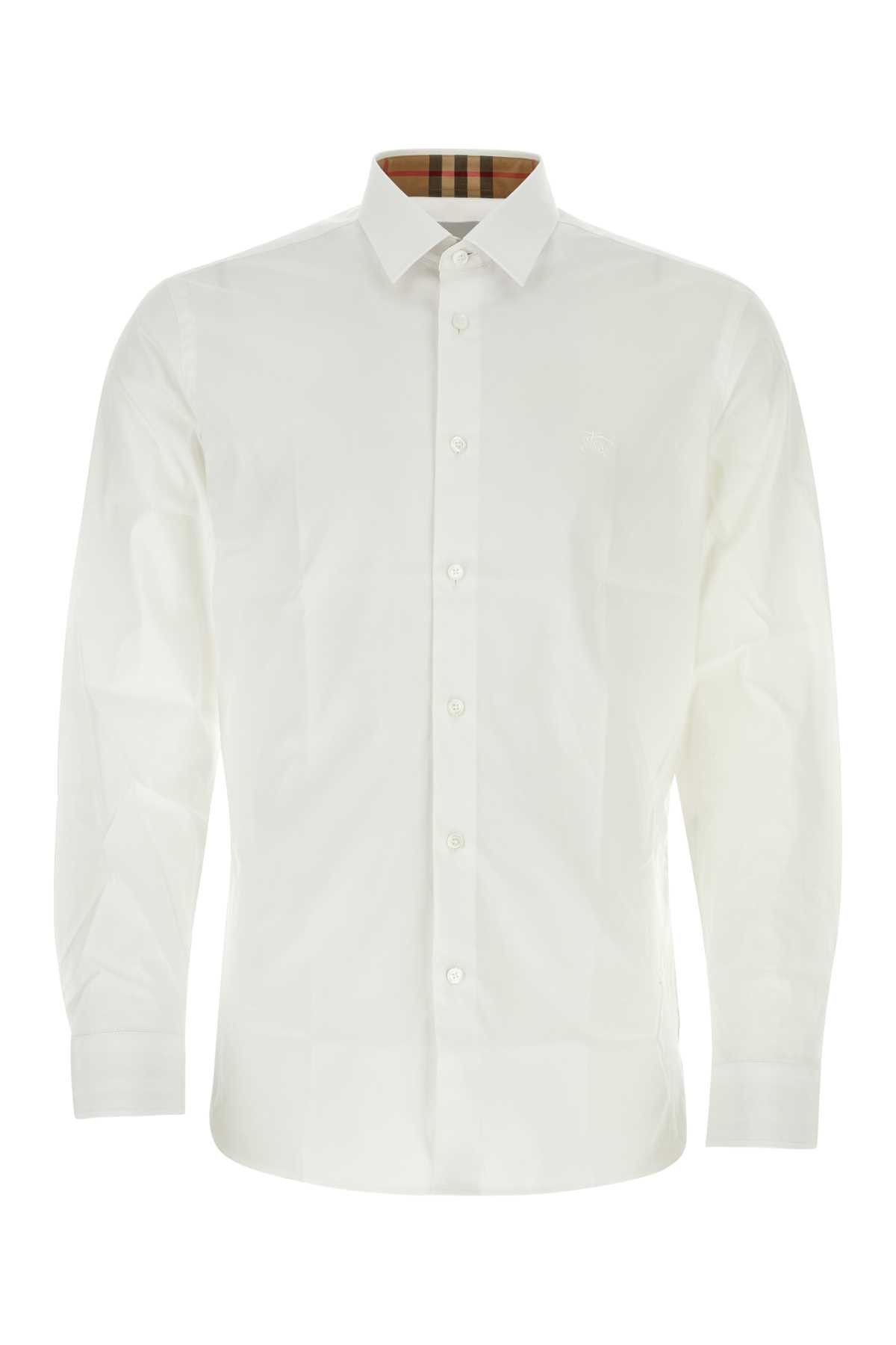 image of Burberry White Stretch Poplin Shirt, Men's (Size Small)