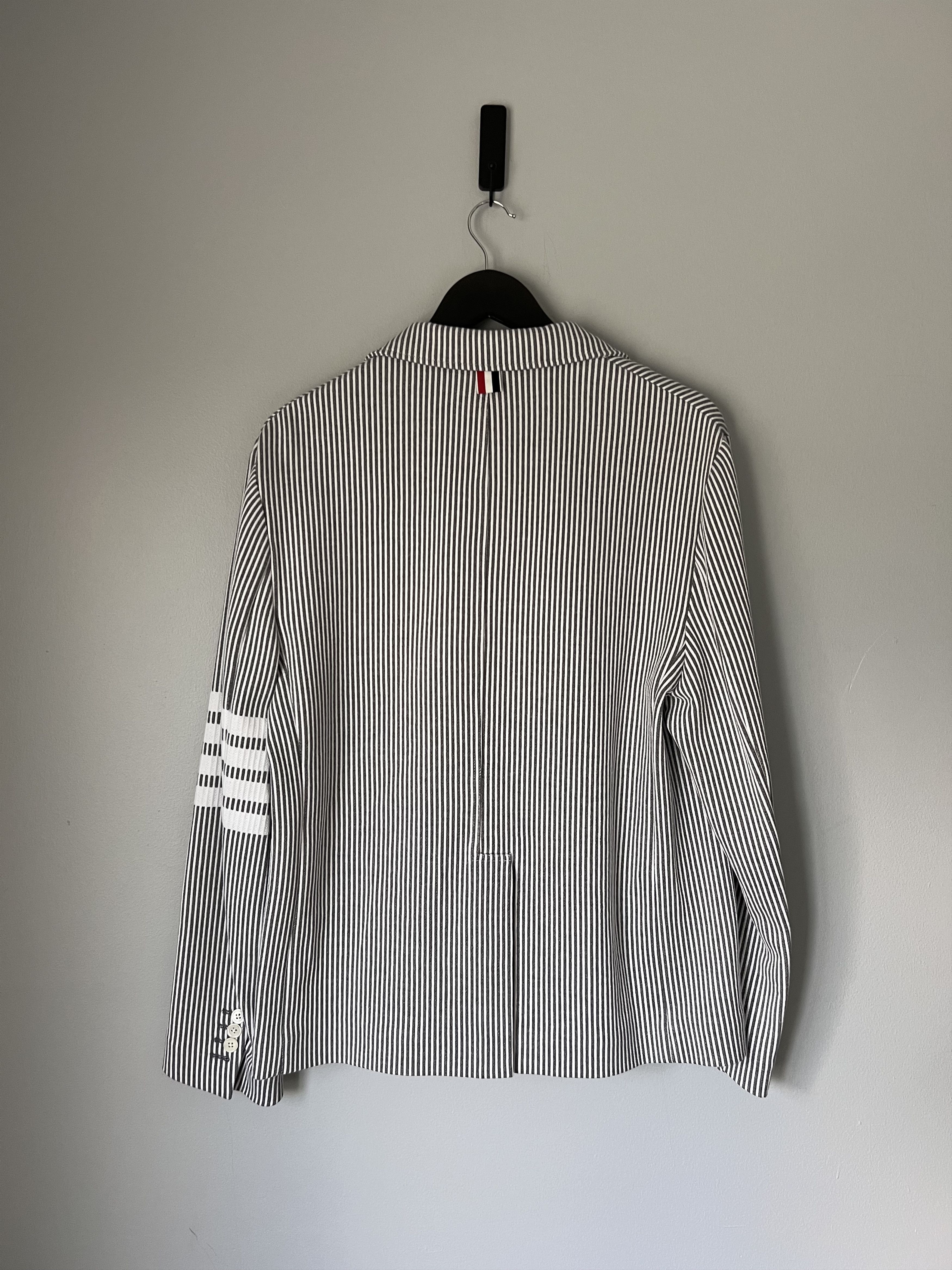 Thom Browne Thom Browne 4 Bar Seersucker Loopback Sack Jacket Size US L / EU 52-54 / 3 - 6 Thumbnail