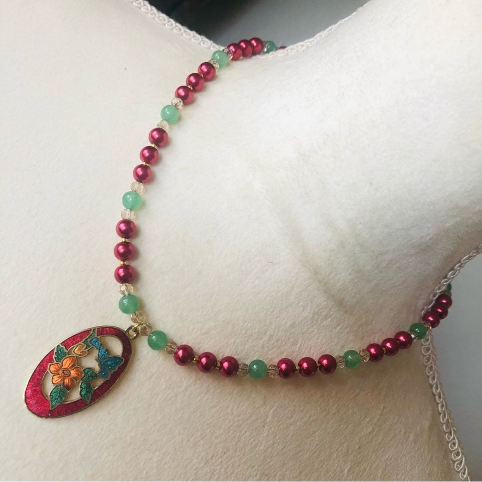 Handmade Handcrafted repurpose cloisonné Pearl necklace Size ONE SIZE - 1 Thumbnail