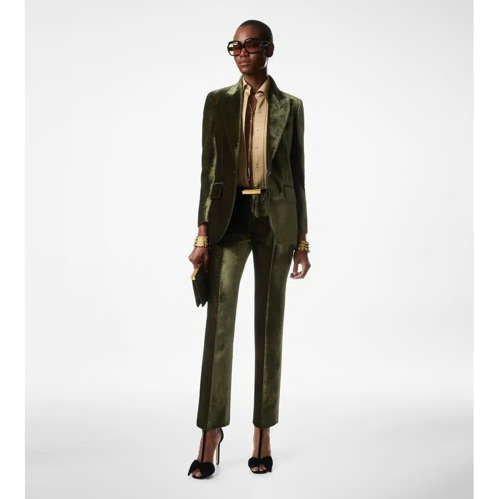 Tom Ford o1loc1c0425 PAW558 Velvet Wallis Tailored Pant in Green Size 30" / US 8 / IT 44 - 2 Thumbnail