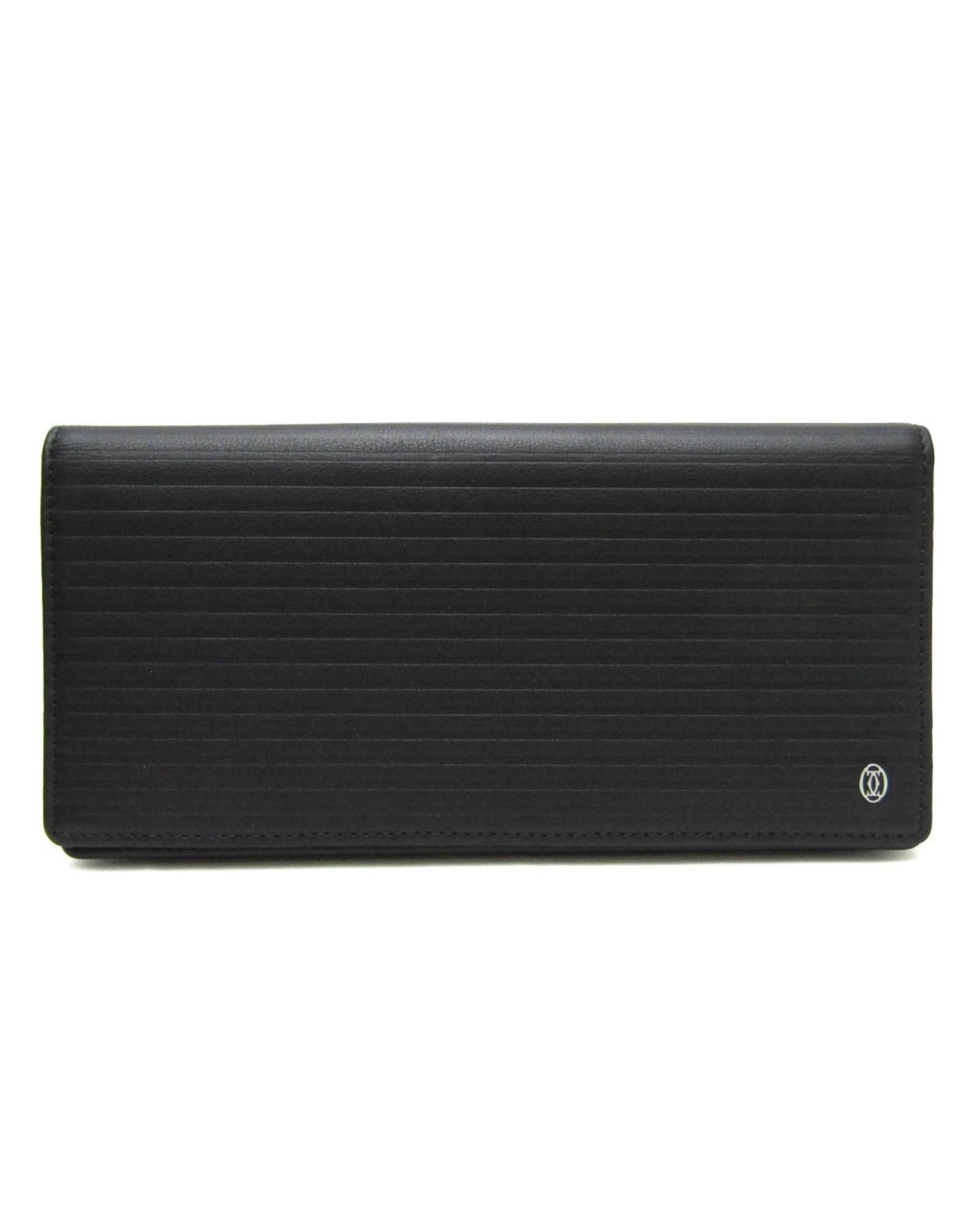 image of Luxurious Black Leather Bi-Fold Long Wallet By Cartier Pasha, Women's