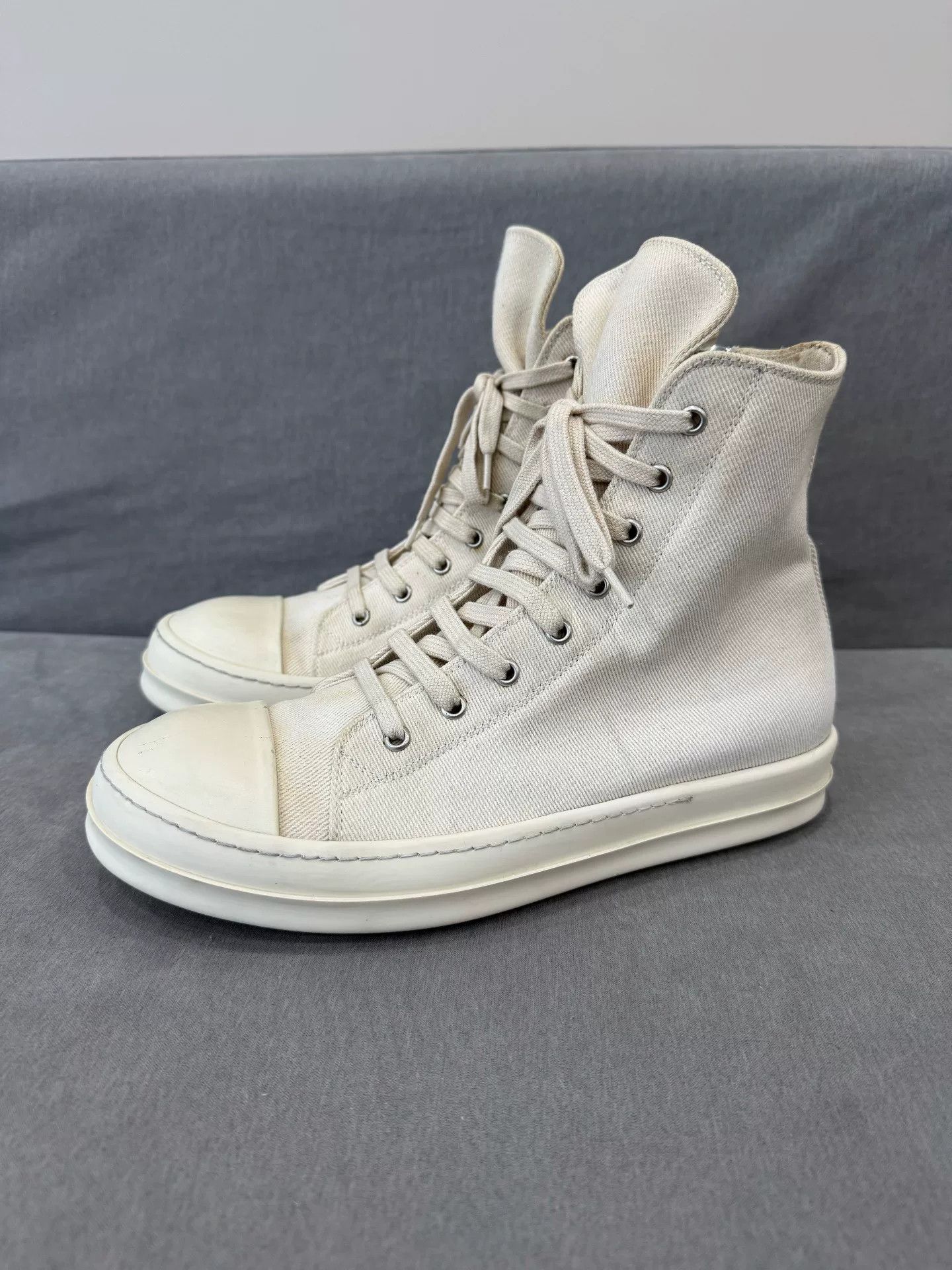 Rick Owens White Canvas High-Top Sneakers