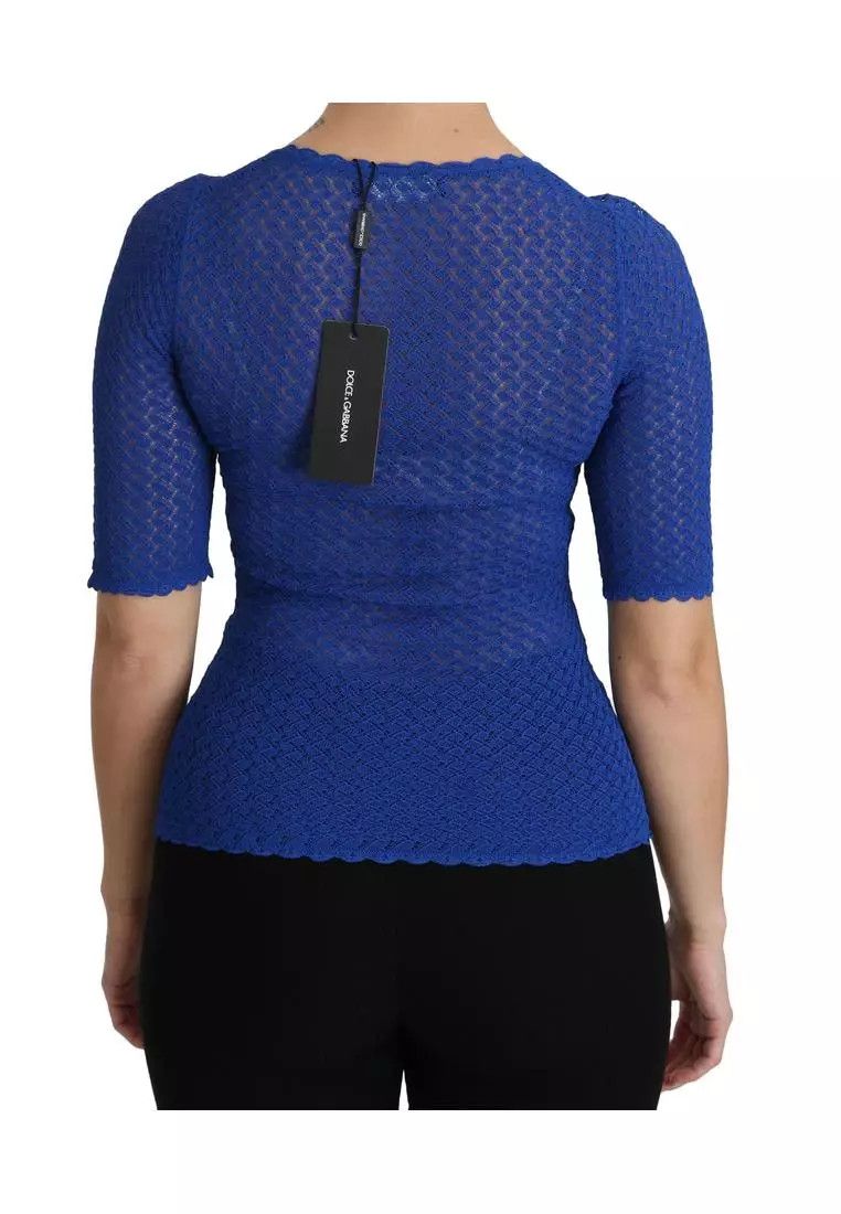 Dolce & Gabbana o1y0925 Short Sleeves Sweater in Blue Size M / US 6-8 / IT 42-44 - 4 Thumbnail
