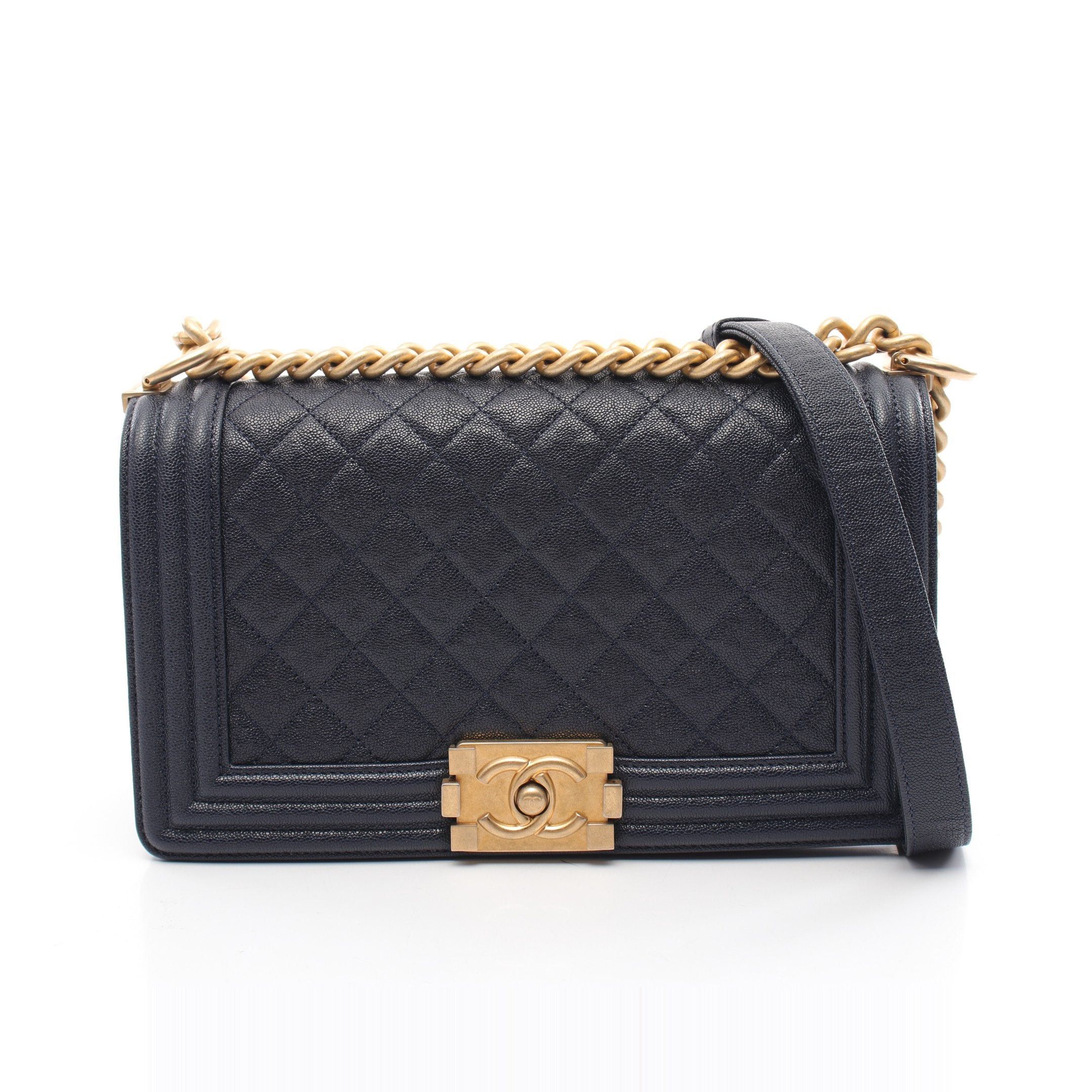 Chanel Chanel Boy Chanel Matelasse Chain Shoulder Bag Caviar Skin Dark Navy Gold Hardware Size ONE SIZE - 1 Thumbnail