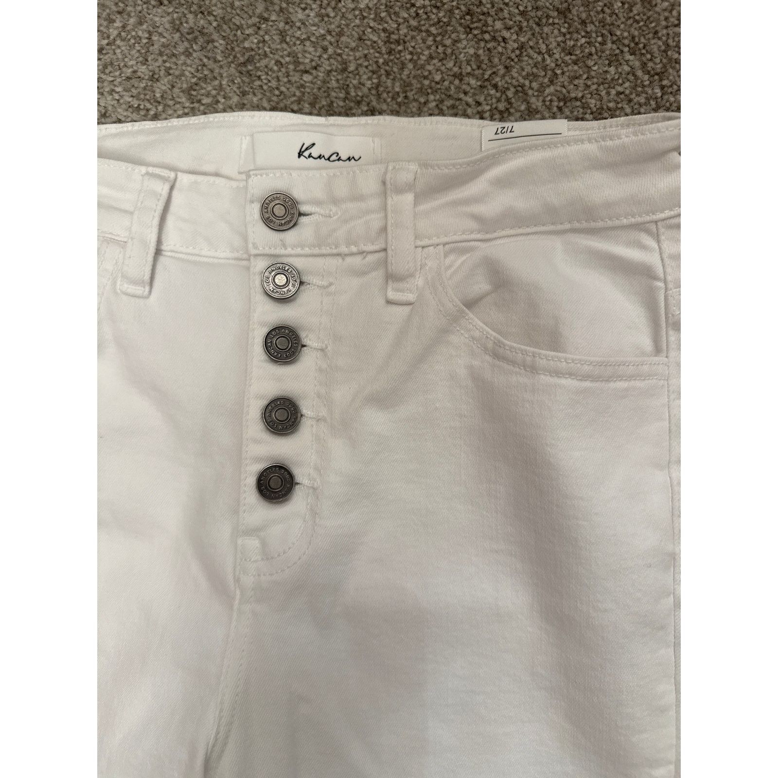 Kancan USA Kancan White Hi Rise Button Fly Jeans Raw Hem Denim, sz 7/27 Size 27" / US 4 / IT 40 - 5 Thumbnail