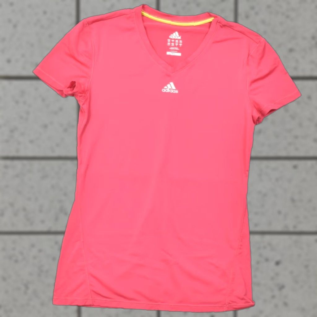 Adidas Adidas Climalite Women's Small Pink V-Neck Short Sleeve T-Shirt Sh Size S / US 4 / IT 40 - 1 Thumbnail