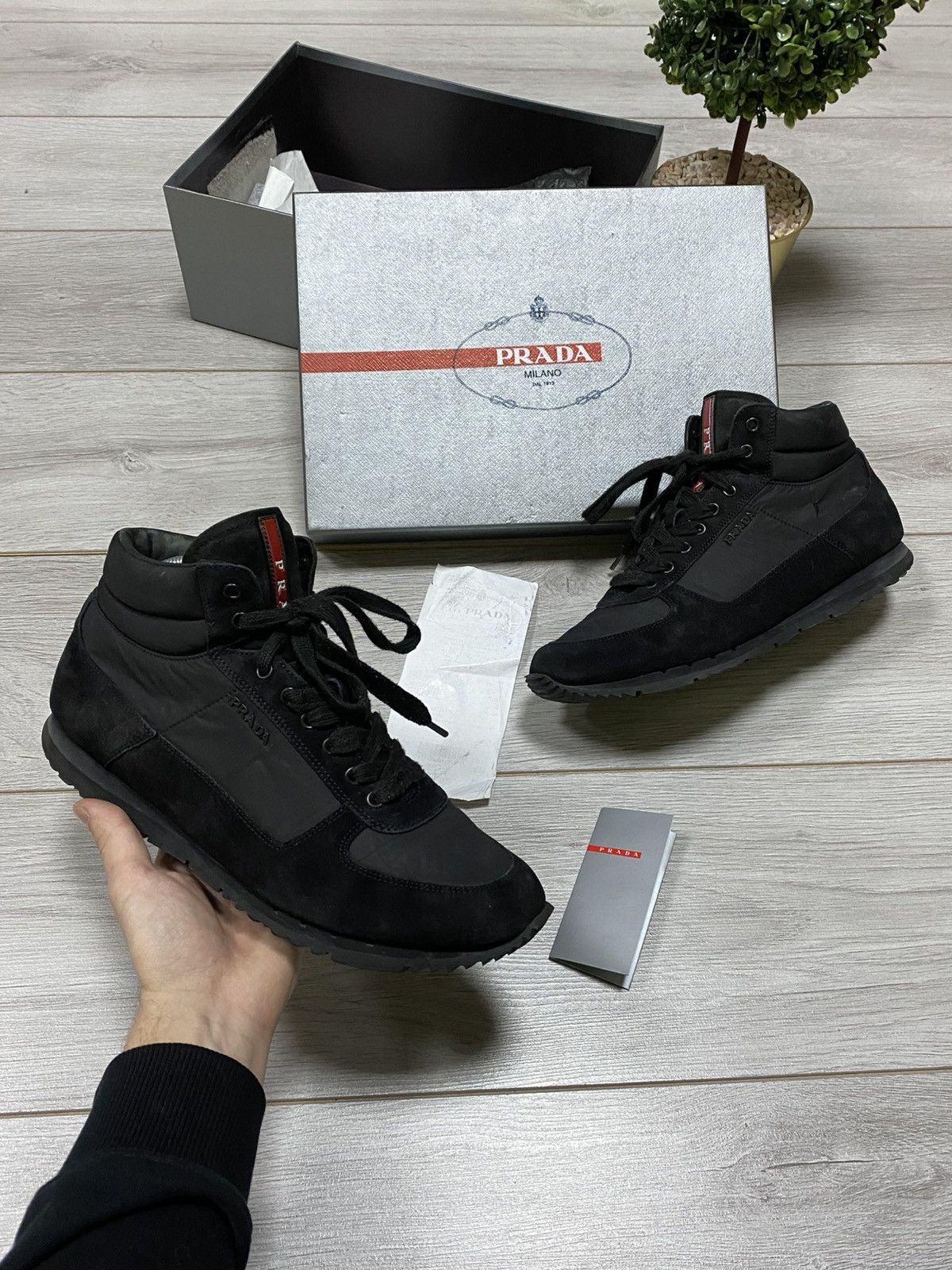 Prada Prada red tab high sneakers boots box | Grailed