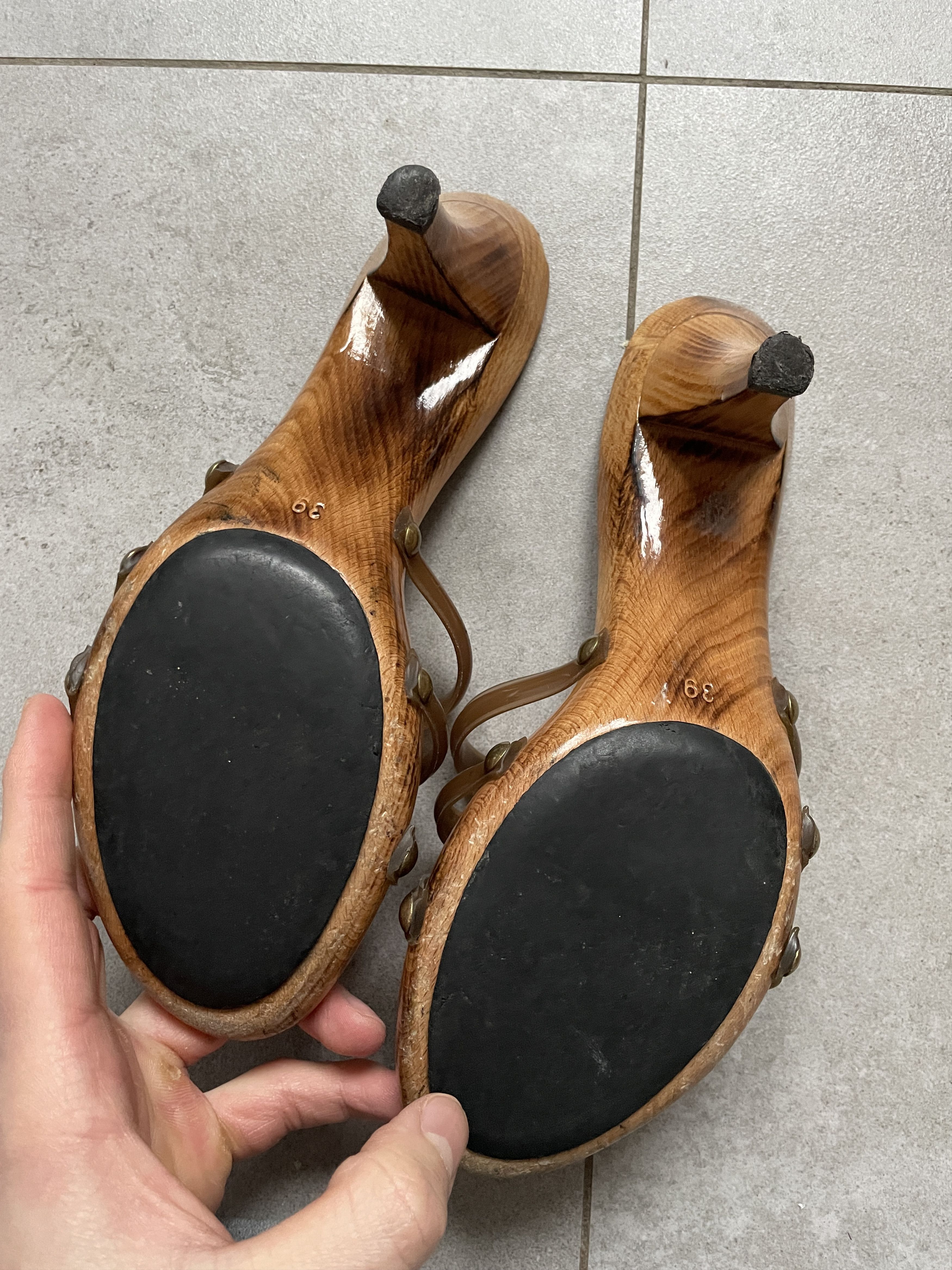 Fendi VINTAGE FENDI WOODEN MONOGRAM HEEL SANDALS Size US 9 / IT 39 - 8 Thumbnail