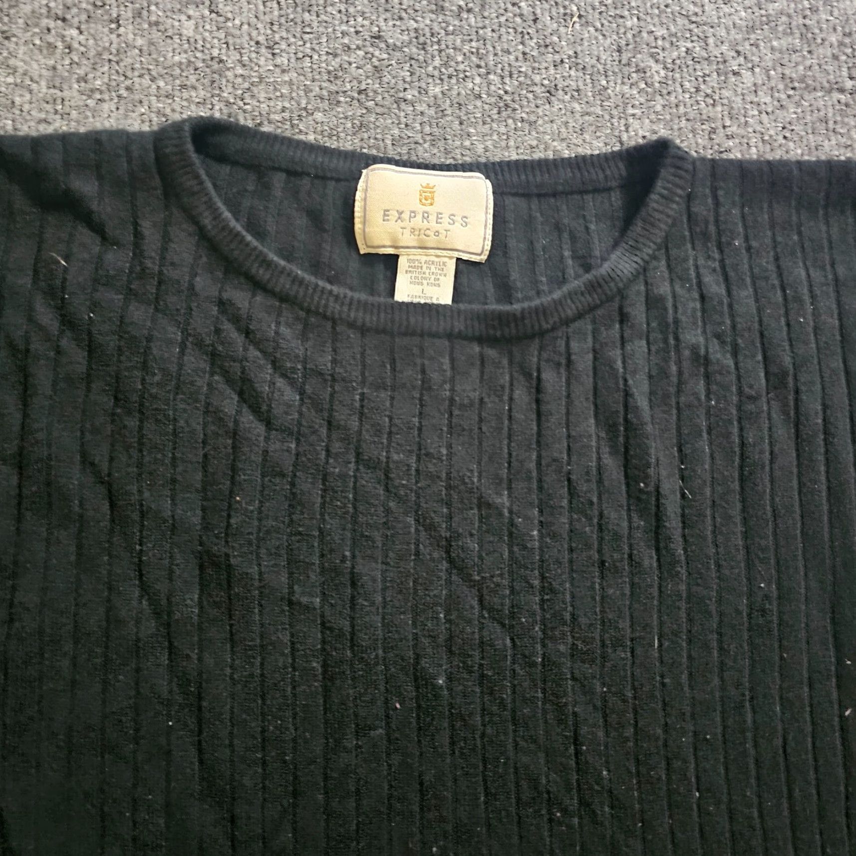 Express VINTAGE Express Tricot Sweater Top Womens Large Black Ribbed Knit Neutral Casual Size L / US 10 / IT 46 - 2 Thumbnail
