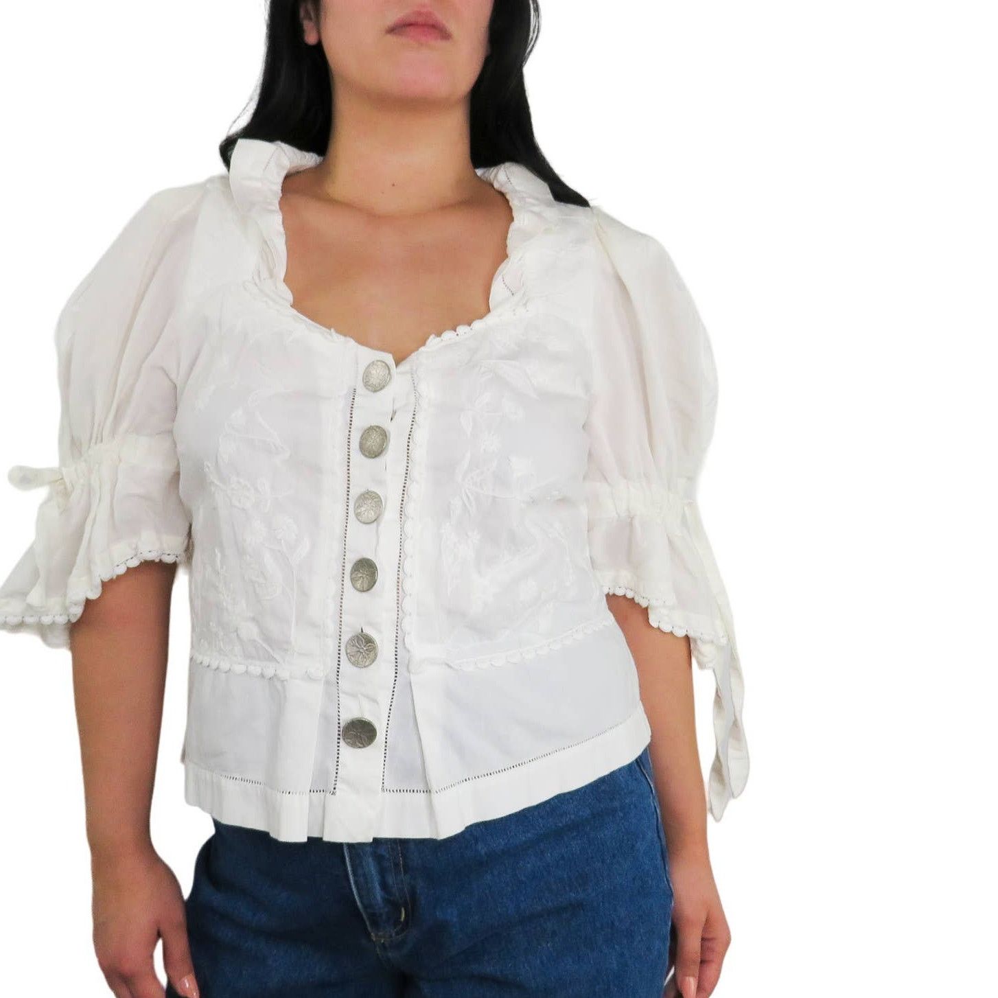 Vintage Umberto Ginocchoetti Victorian White Puff Sleeve Blouse L Size L / US 10 / IT 46 - 4 Thumbnail