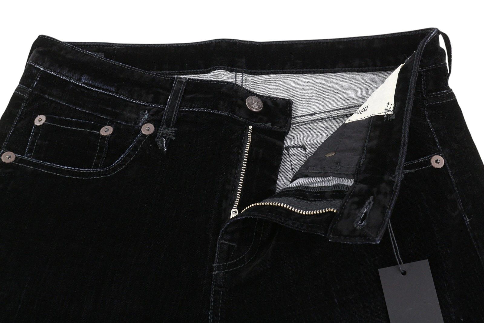 R13 BOY STRAIGHT 29 Flocked Black Velvet Cropped Low Rise 86241 Size 29" - 5 Thumbnail