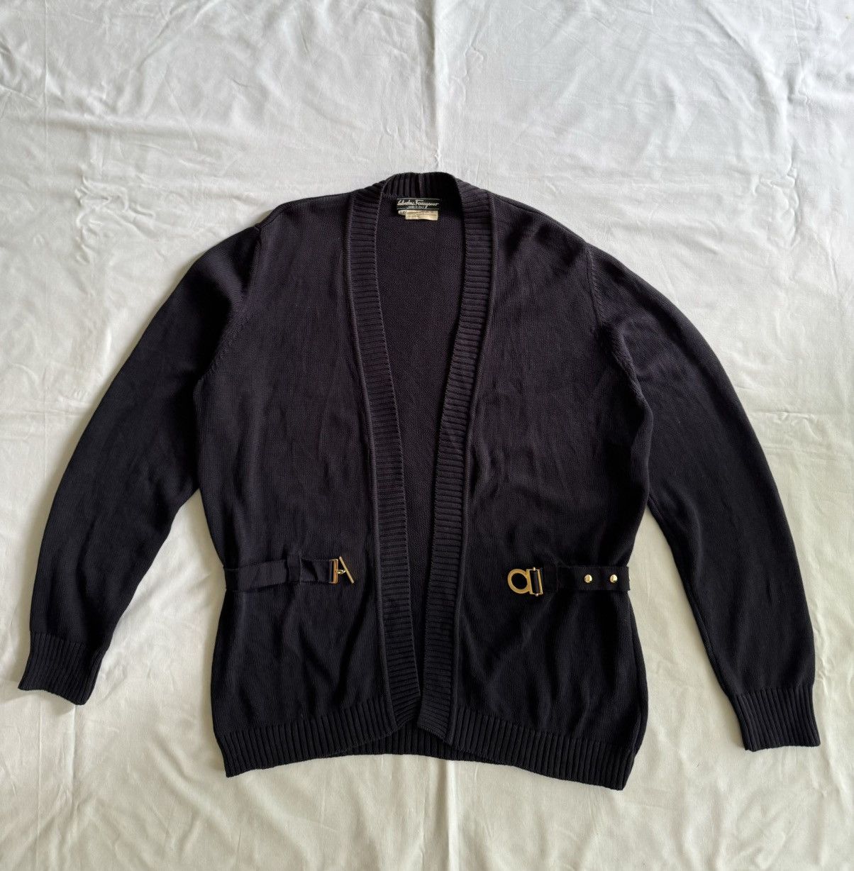 Salvatore Ferragamo Vintage🔥Salvatore Ferragamo Black Cardigan With Buckle Size S / US 4 / IT 40 - 1 Thumbnail