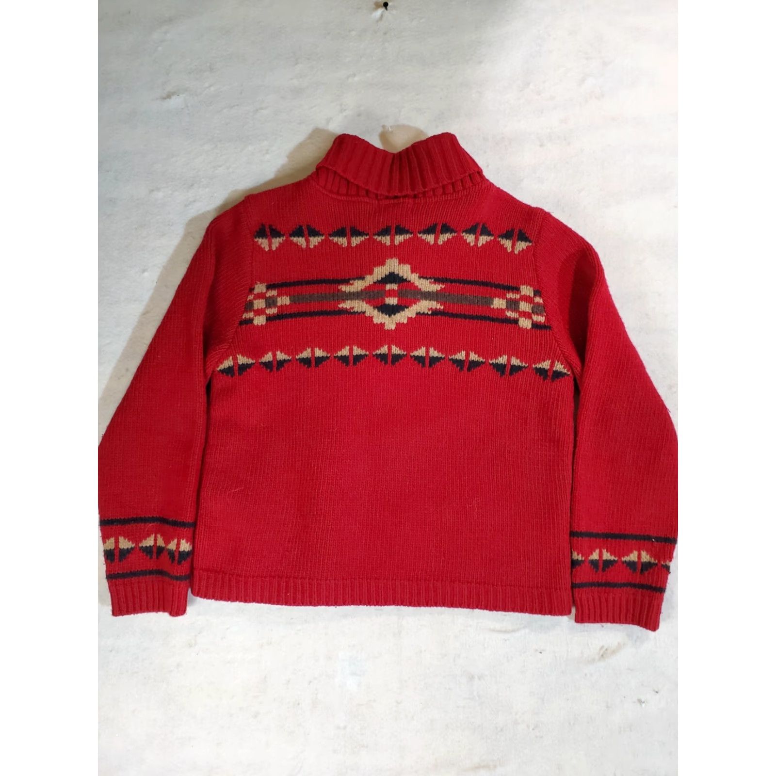 Pendleton VINTAGE Pendleton Jacket Aztec Wool Knit Red Black Suede Snap Front Sz L Women Size L / US 10 / IT 46 - 5 Thumbnail