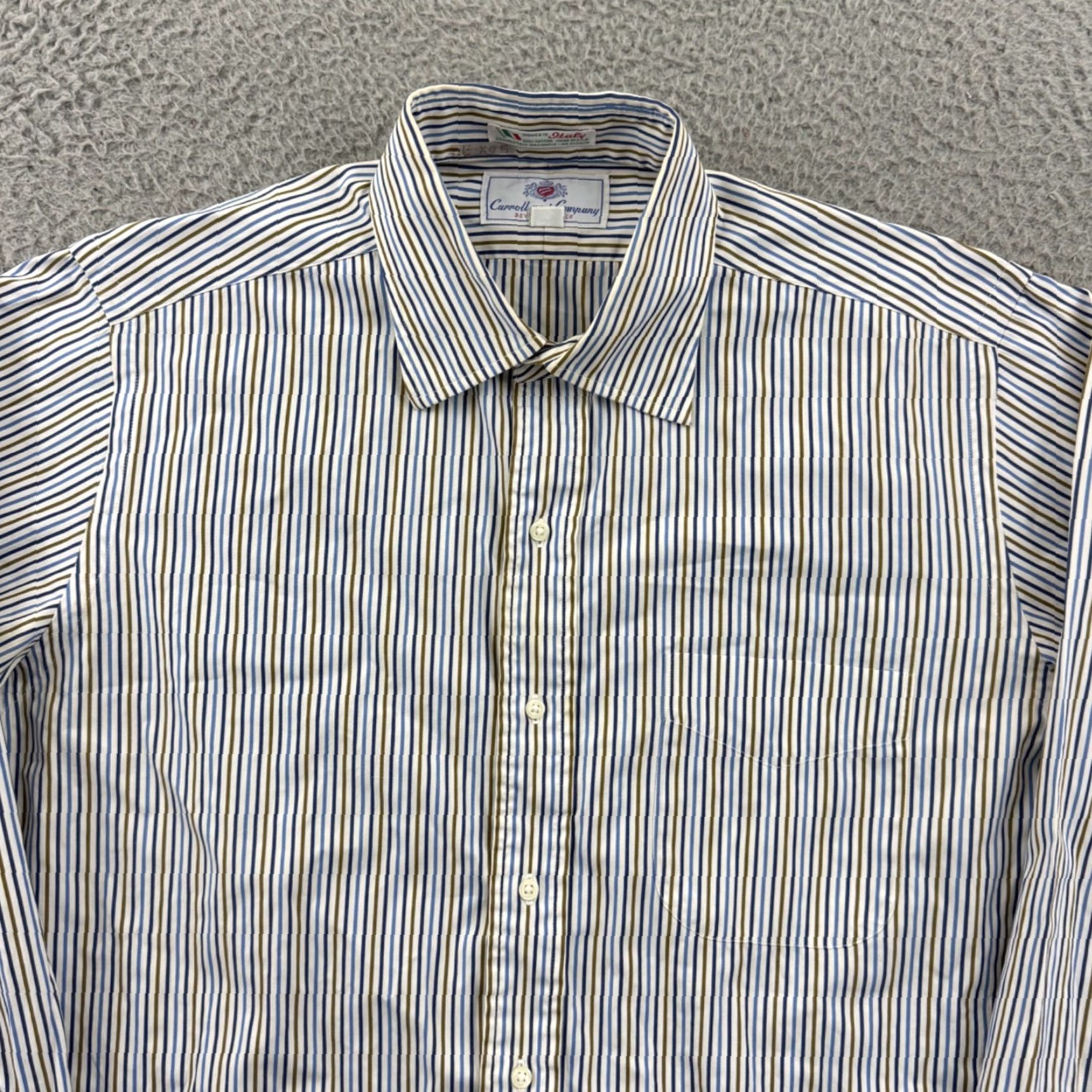 CO Carroll & Co Shirt Men’s Medium Blue Striped Button Up Long Sleeve Preppy Italy Size US M / EU 48-50 / 2 - 3 Thumbnail