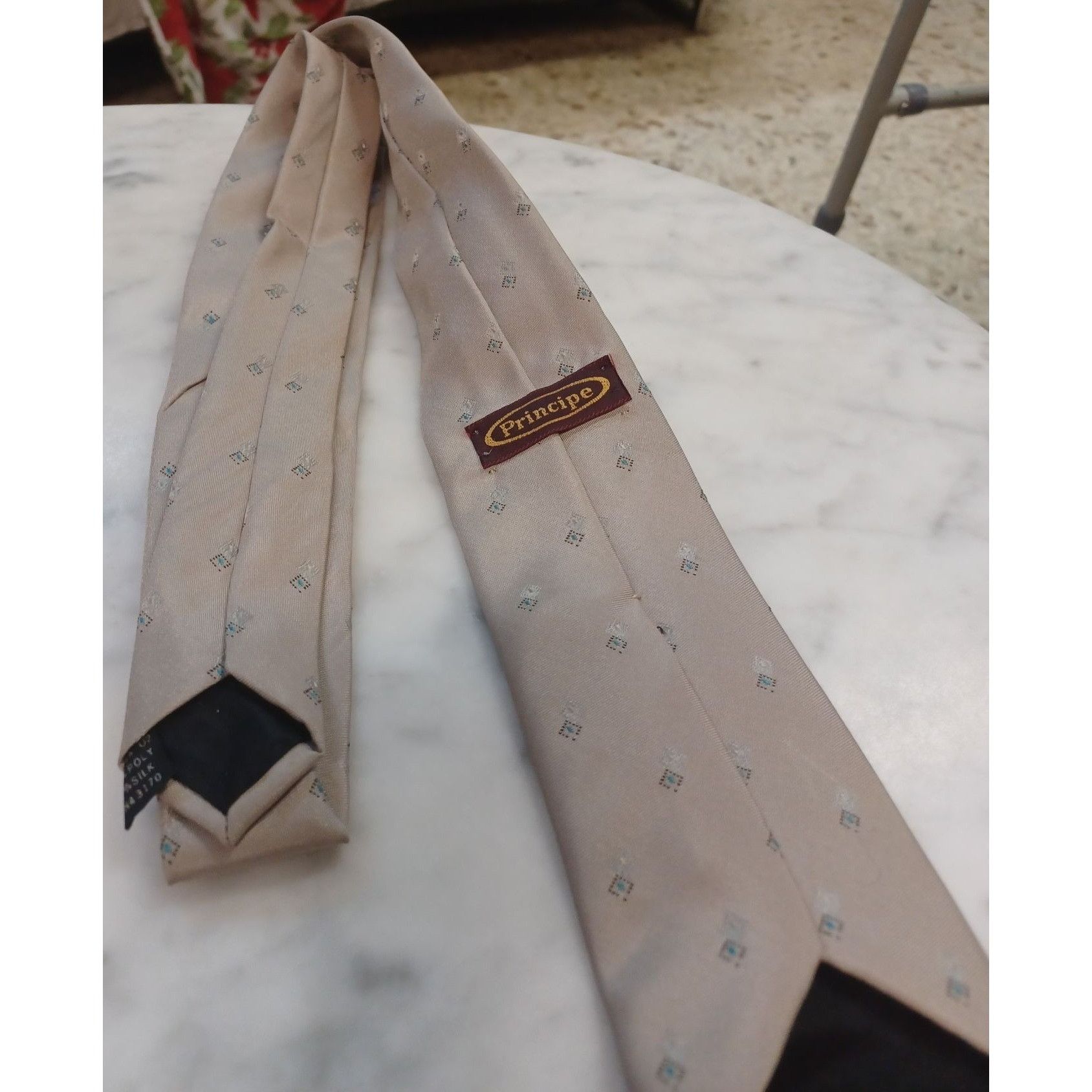 Principe Principe Men's Tie Tan with Little Diamond Shapes Size ONE SIZE - 2 Thumbnail