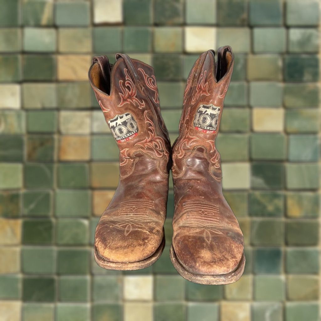 VINTAGE Tony Lama Western Cowboy Boots Mens D Brown Leather