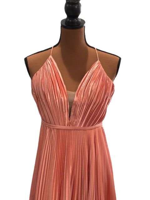 Mac Duggal Rose Gold Plunge Neck Pleated Evening Gown Size XS / US 0-2 / IT 36-38 - 2 Thumbnail