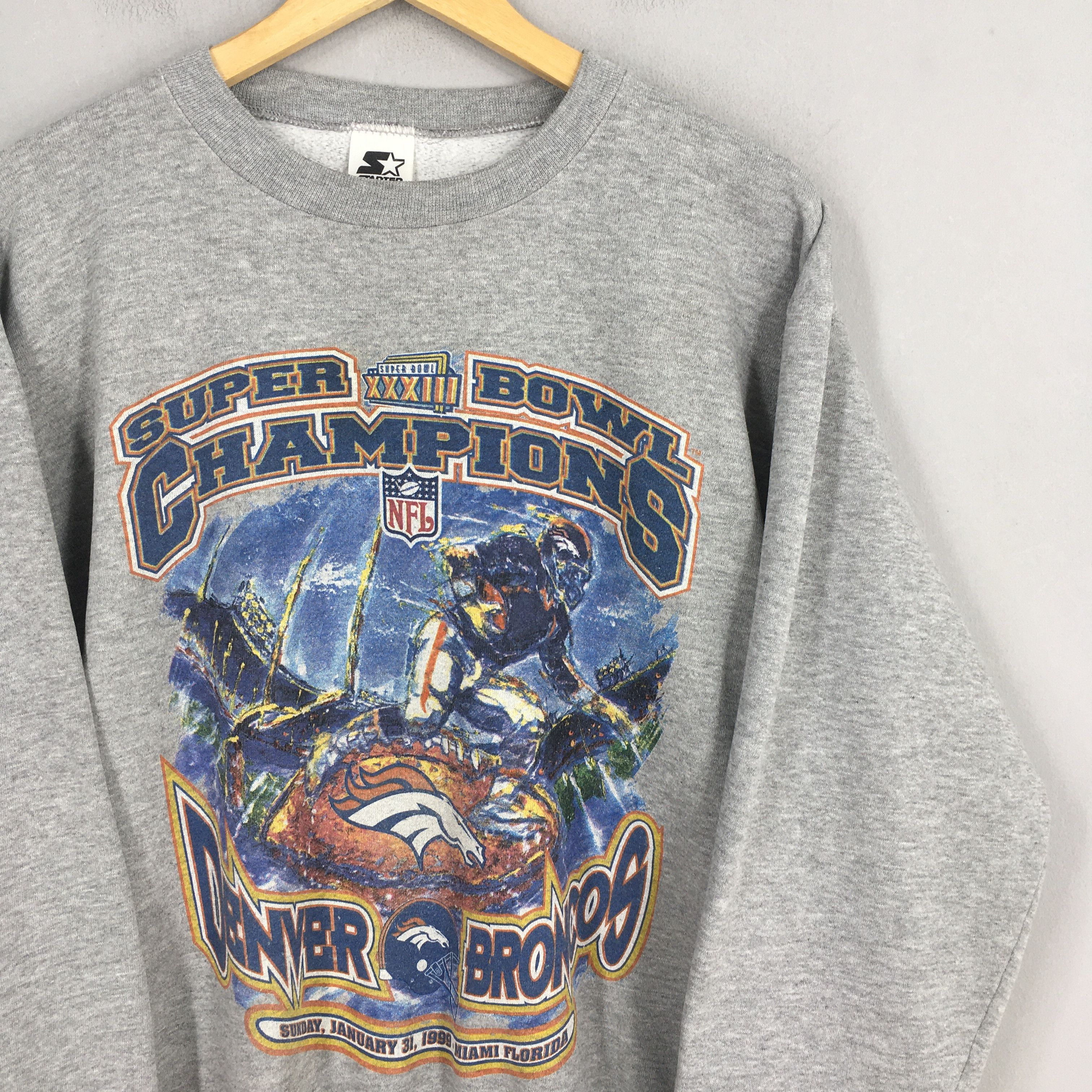 NFL × Starter × Vintage Vintage Denver Broncos Rugby NFL Gray Sweater Medium Size US M / EU 48-50 / 2 - 2 Thumbnail